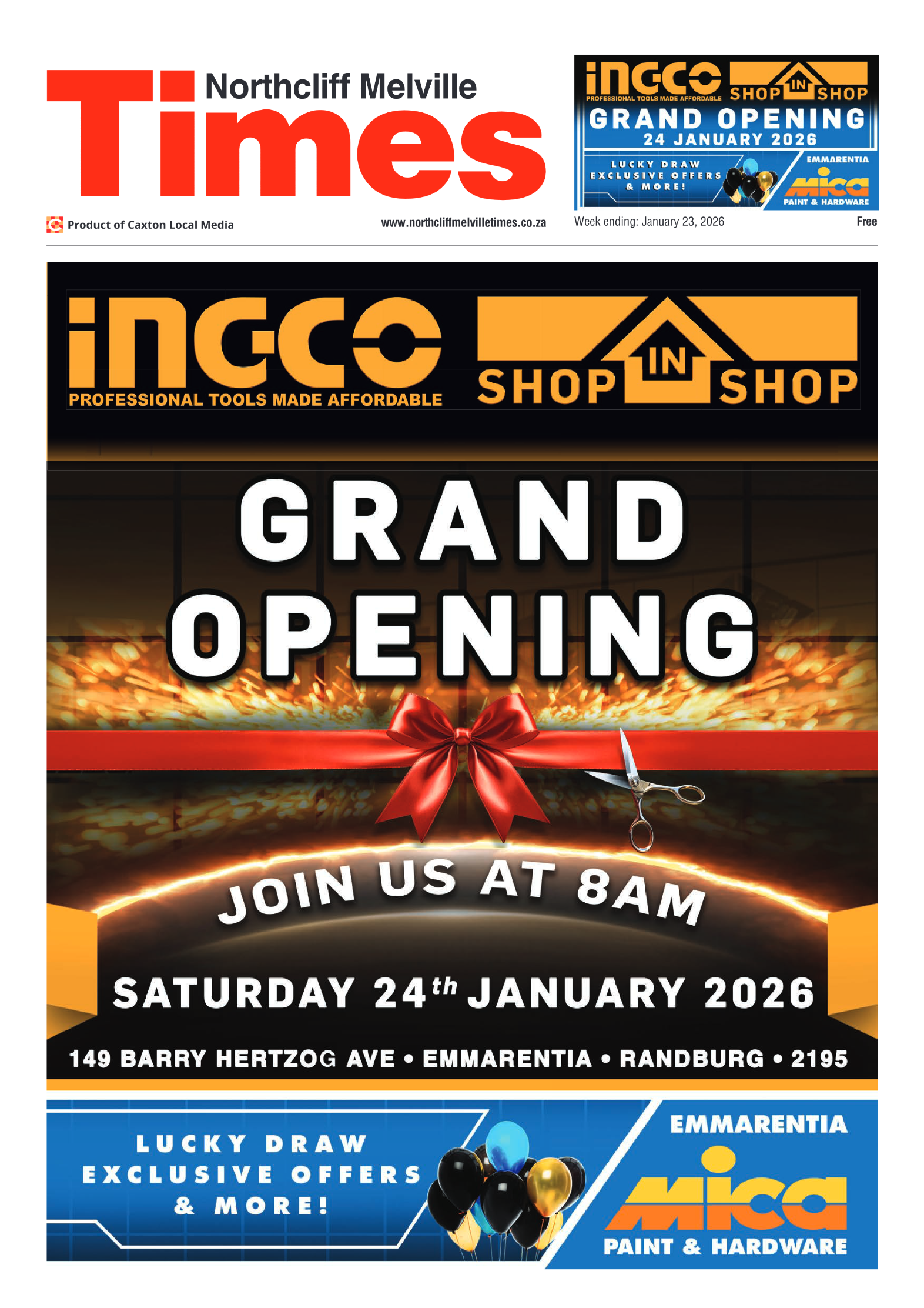 Northcliff Melville Times 23 January 2026 page 1