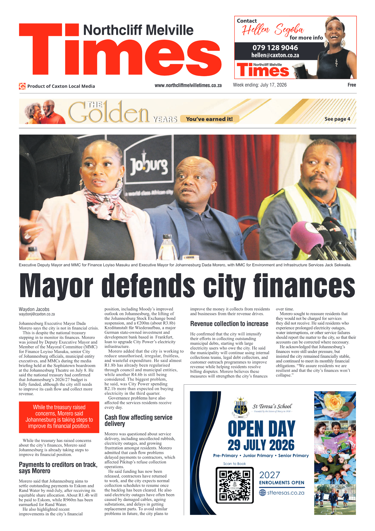 Northcliff Melville Times 17 July 2026 page 1