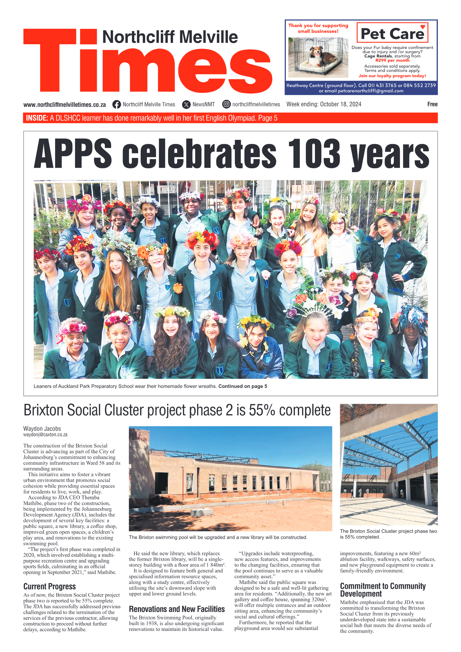Northcliff Melville Times 18 October 2024 page 1
