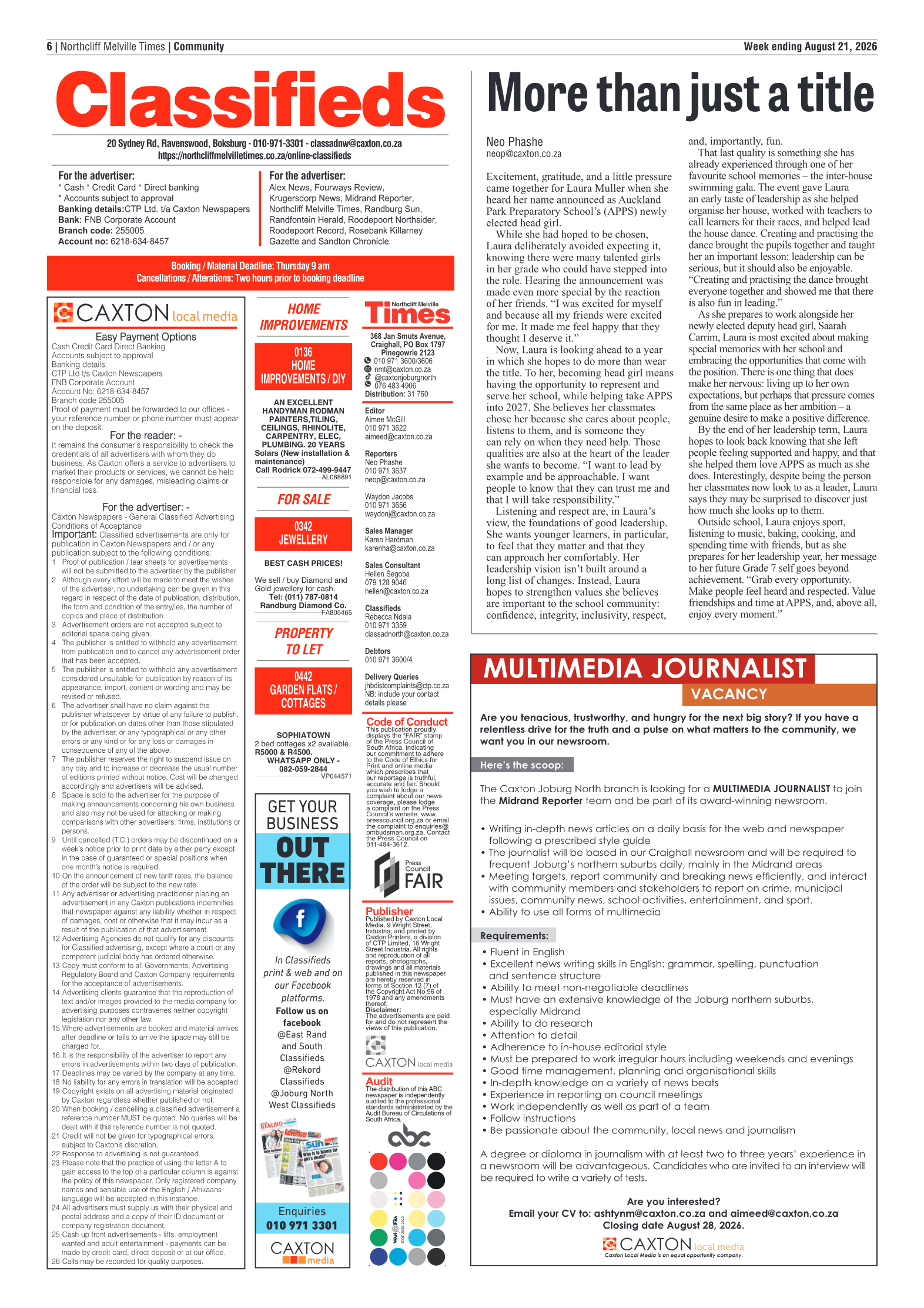 Northcliff Melville Times 21 August 2026 page 6