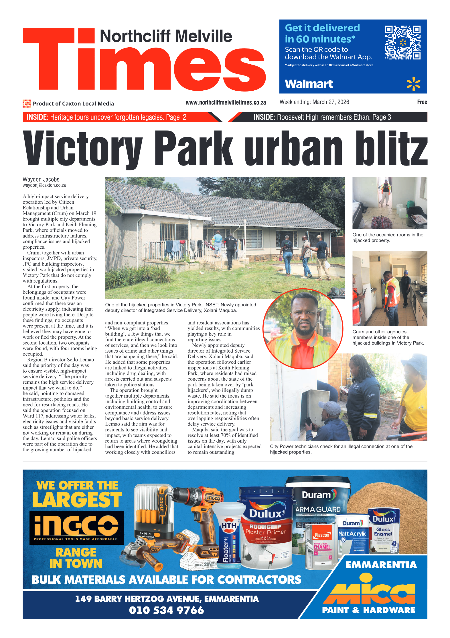 Northcliff Melville Times 27 March 2026 page 1