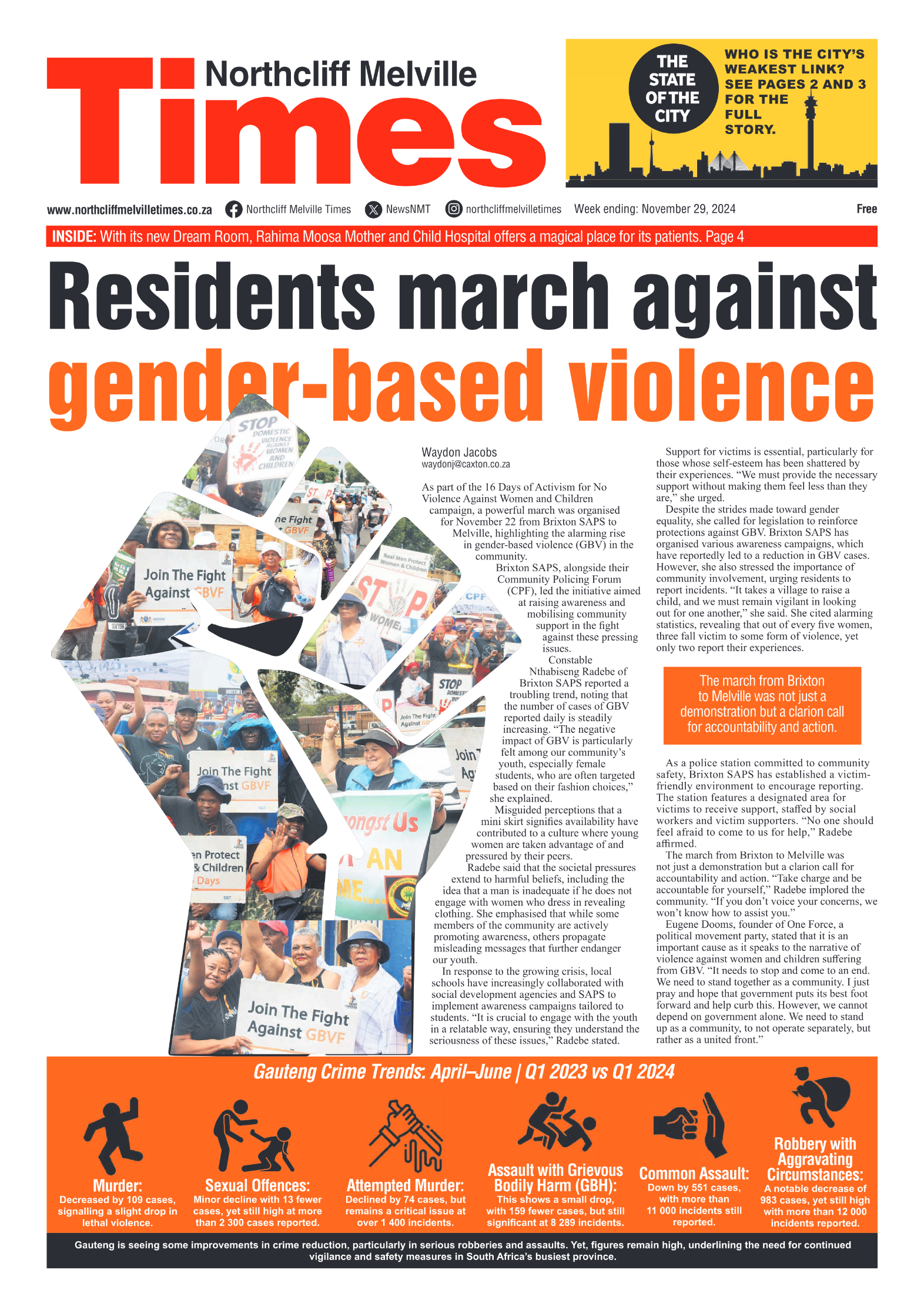 Northcliff Melville Times 29 November 2024 page 1