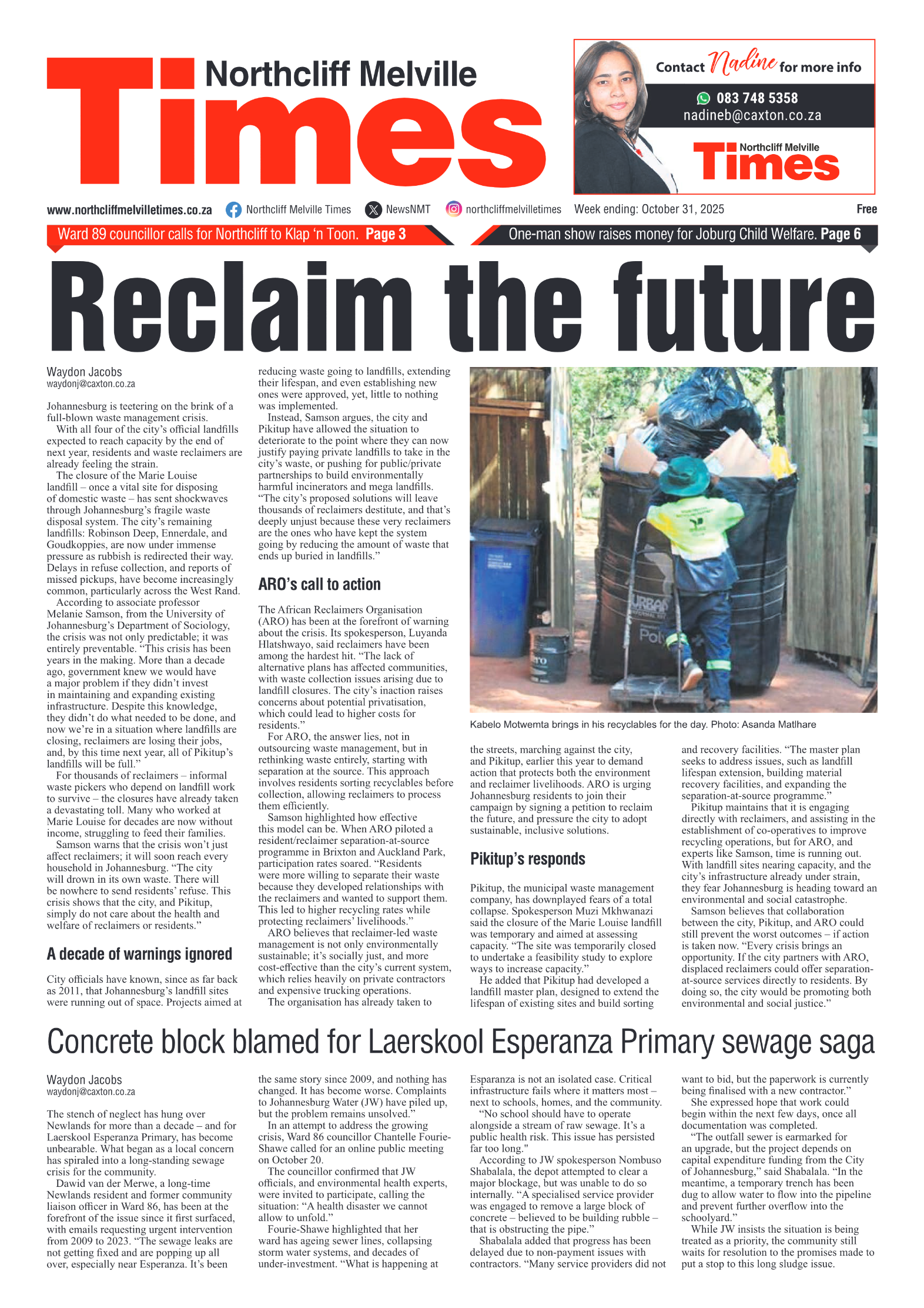 Northcliff Melville Times 31 October 2025 page 1