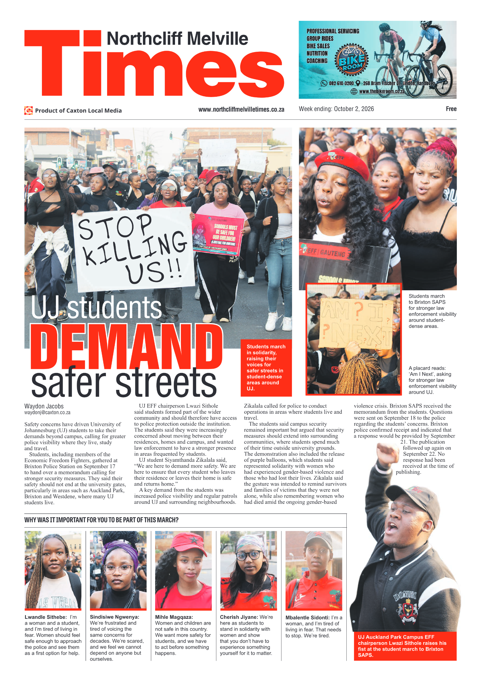 Northcliff Melville Times 2 October 2026 page 1