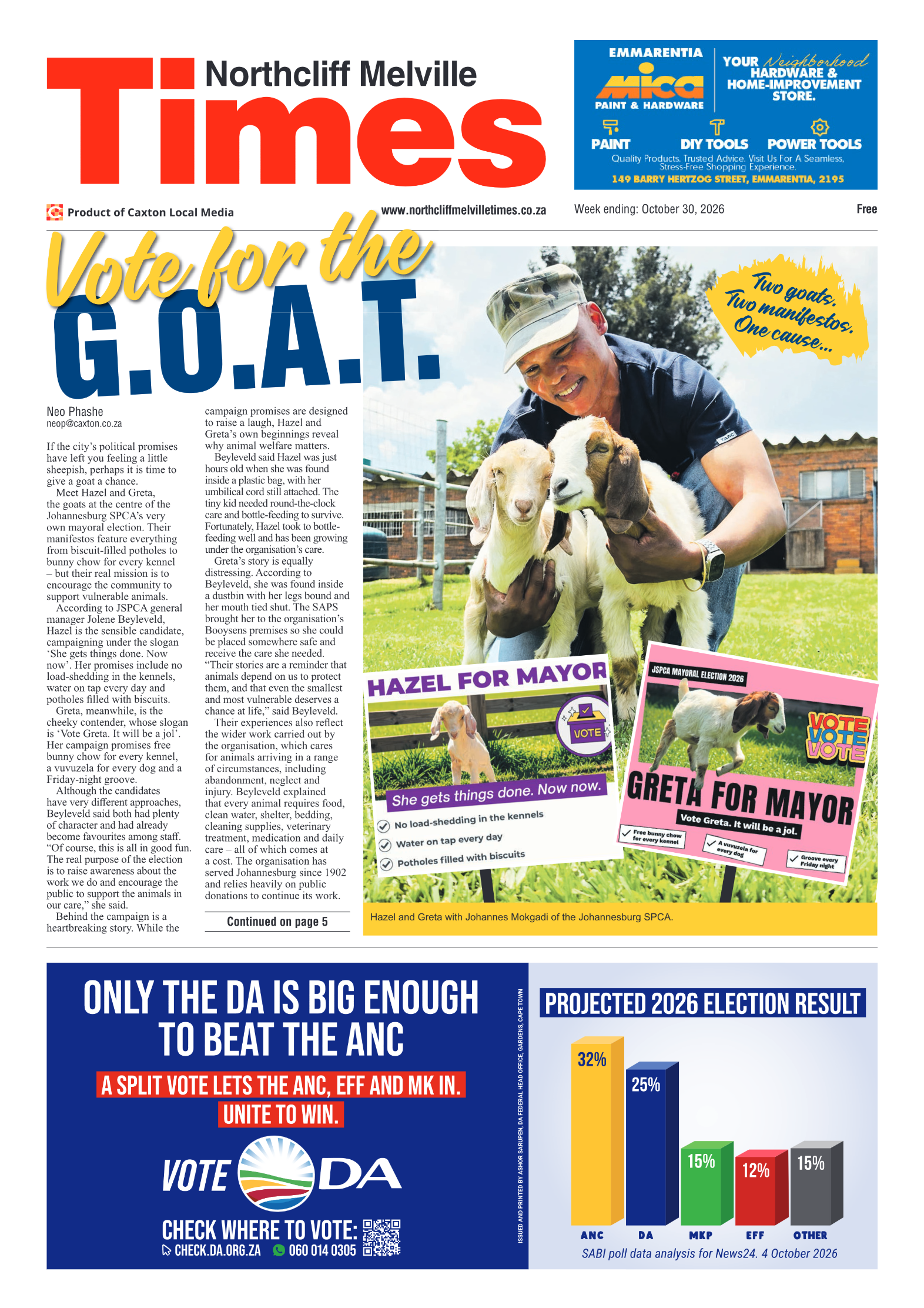 Northcliff Melville Times 30 October 2026 page 1