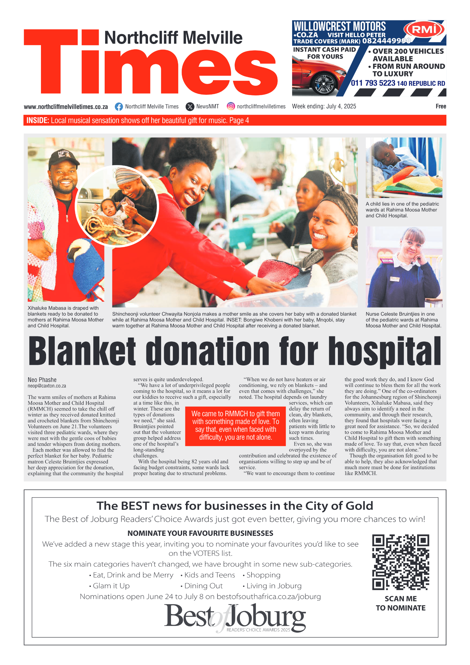 Northcliff Melville Times 4 July 2025 page 1