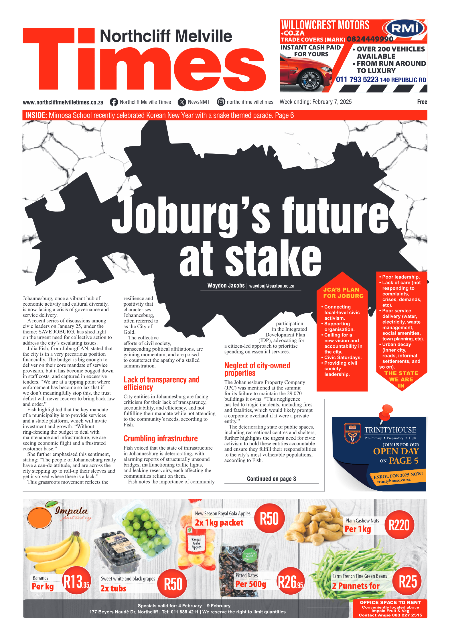 Northcliff Melville Times 7 February 2025 page 1