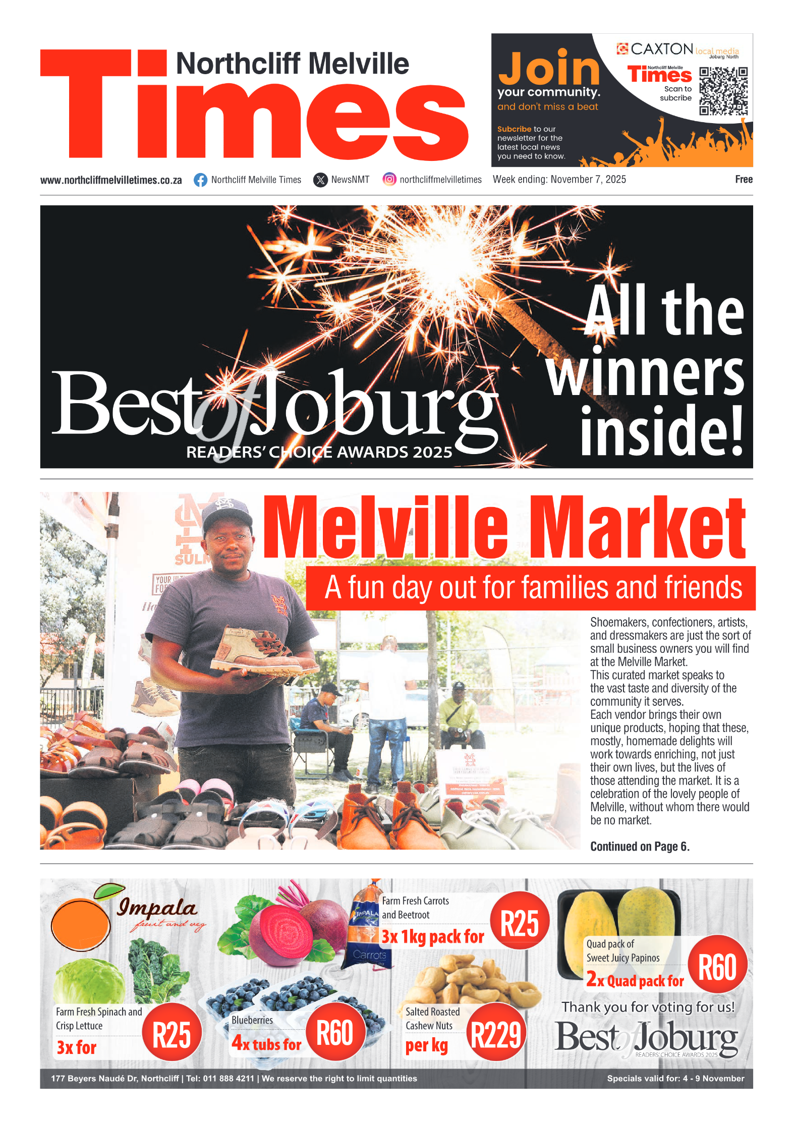 Northcliff Melville Times 7 November 2025 page 1