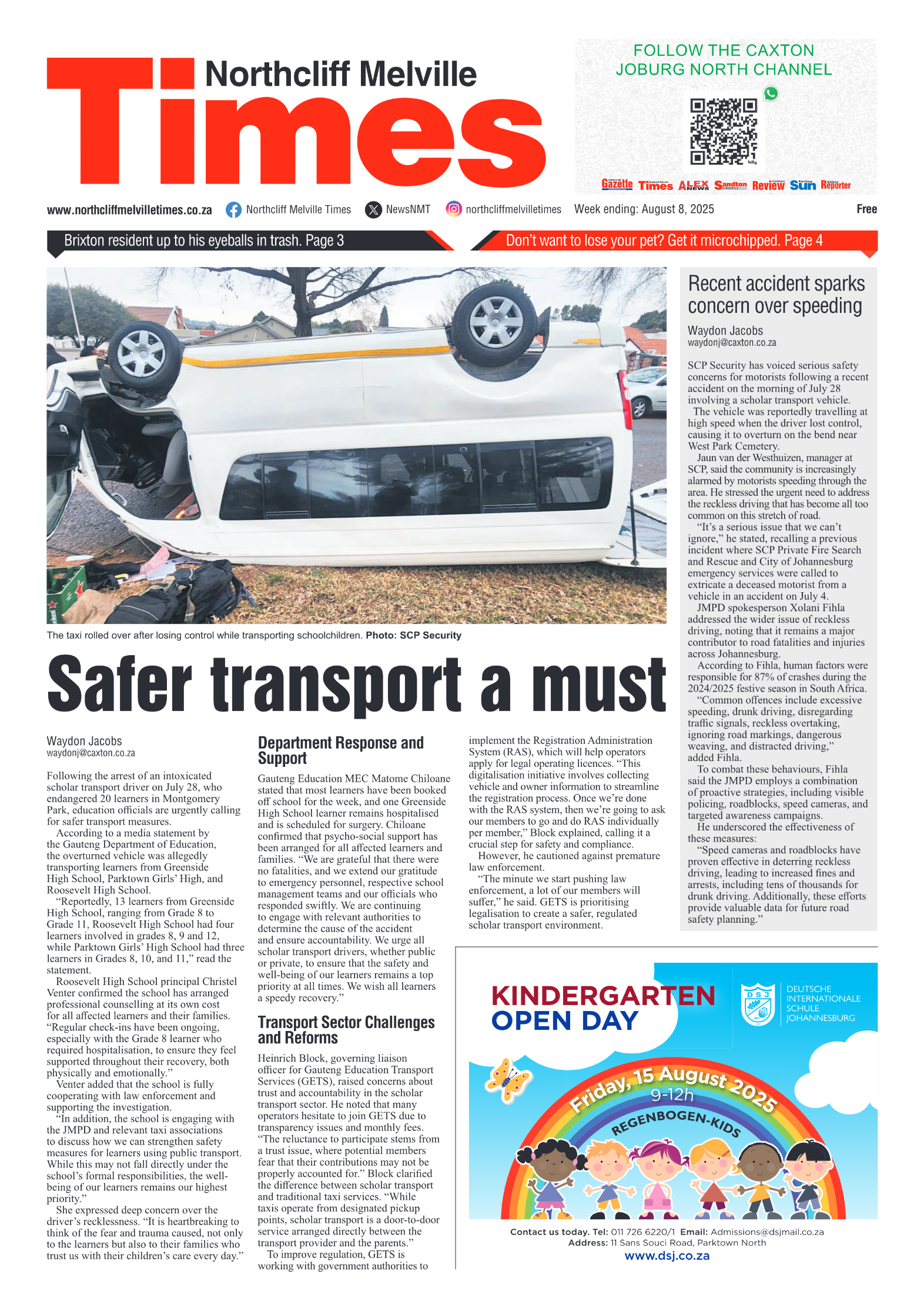Northcliff Melville Times 8 August 2025 page 1
