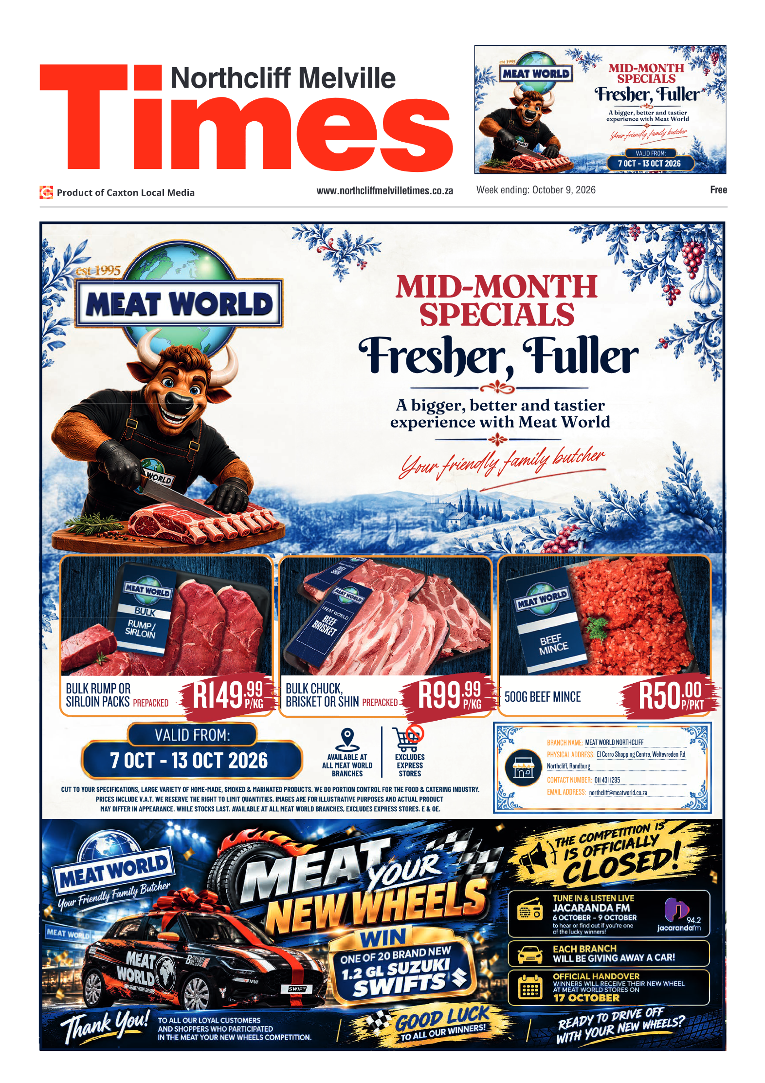 Northcliff Melville Times 9 October 2026 page 1