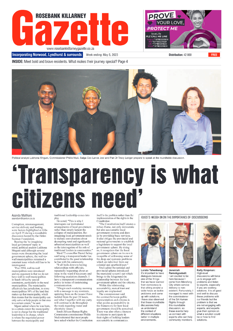 Rosebank Killarney Gazette 5 May 2023 page 1