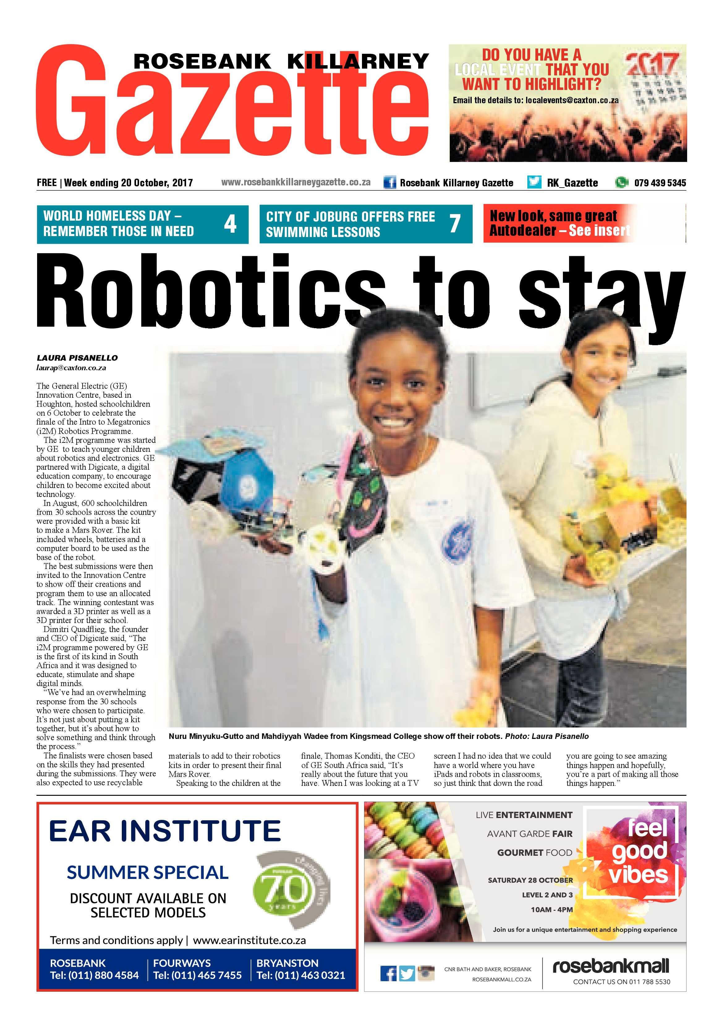 Rosebank Killarney Gazette – 20 October 2017 page 1