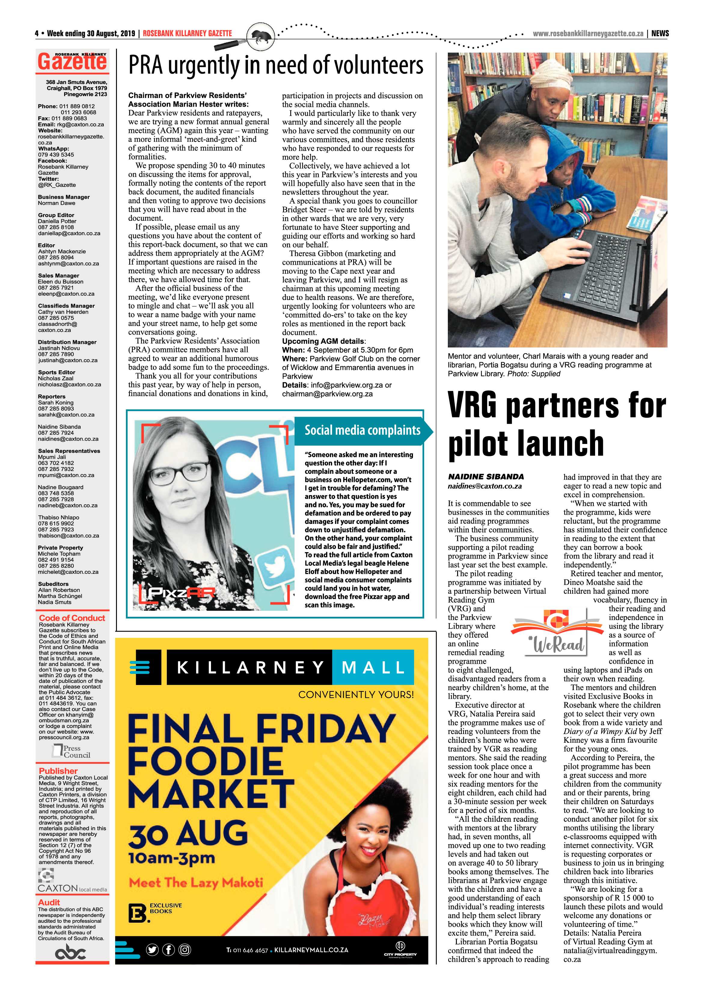 Rosebank Killarney Gazette – 30 August, 2019 page 4