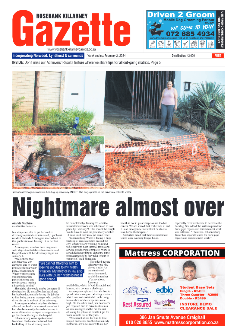 Rosebank Killarney Gazette 02 February 2024 page 1