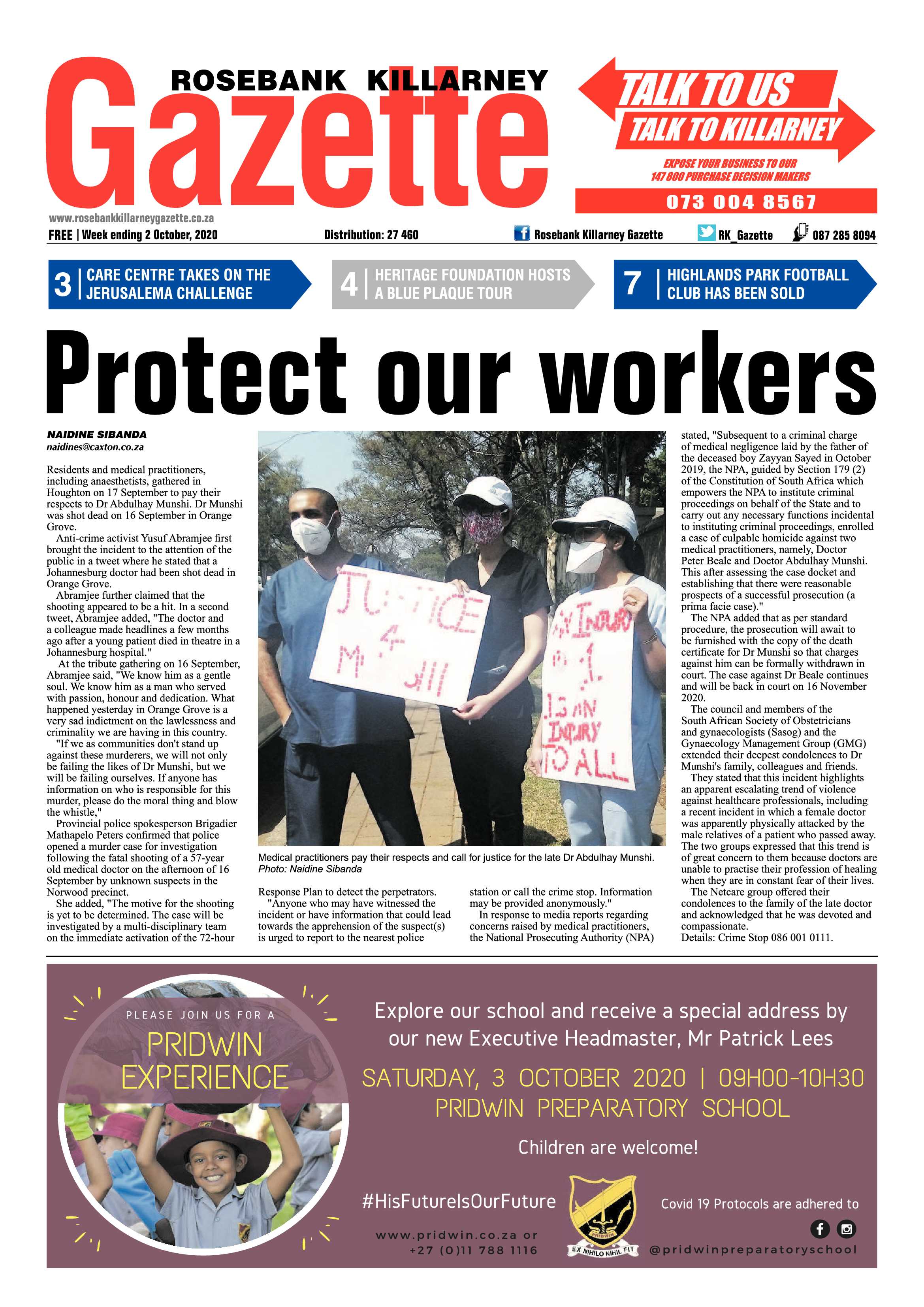 Rosebank Killarney Gazette 02 October 2020 page 1