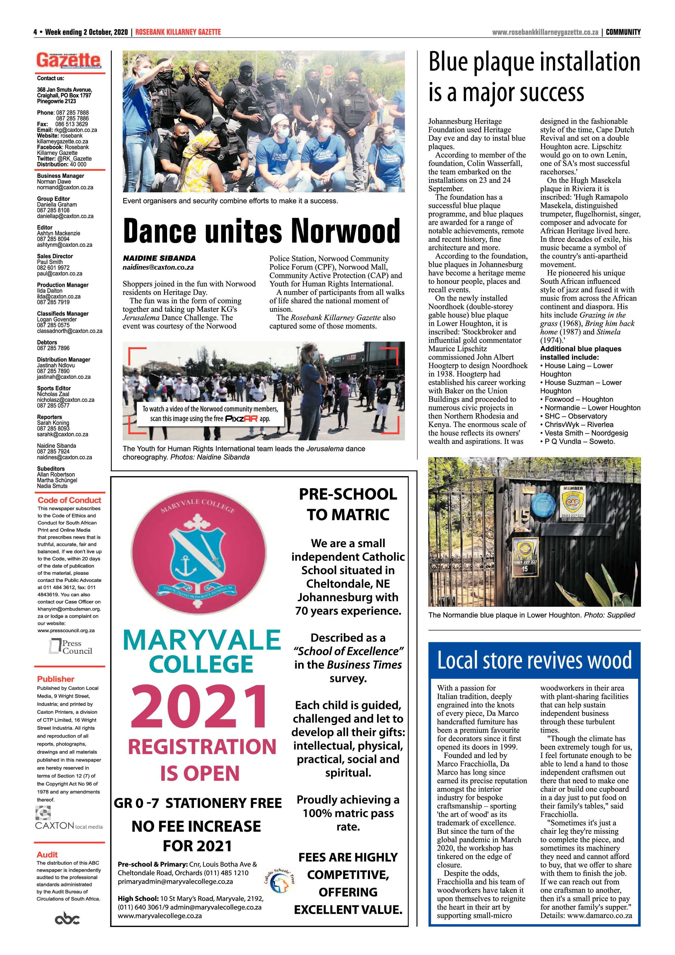 Rosebank Killarney Gazette 02 October 2020 page 4