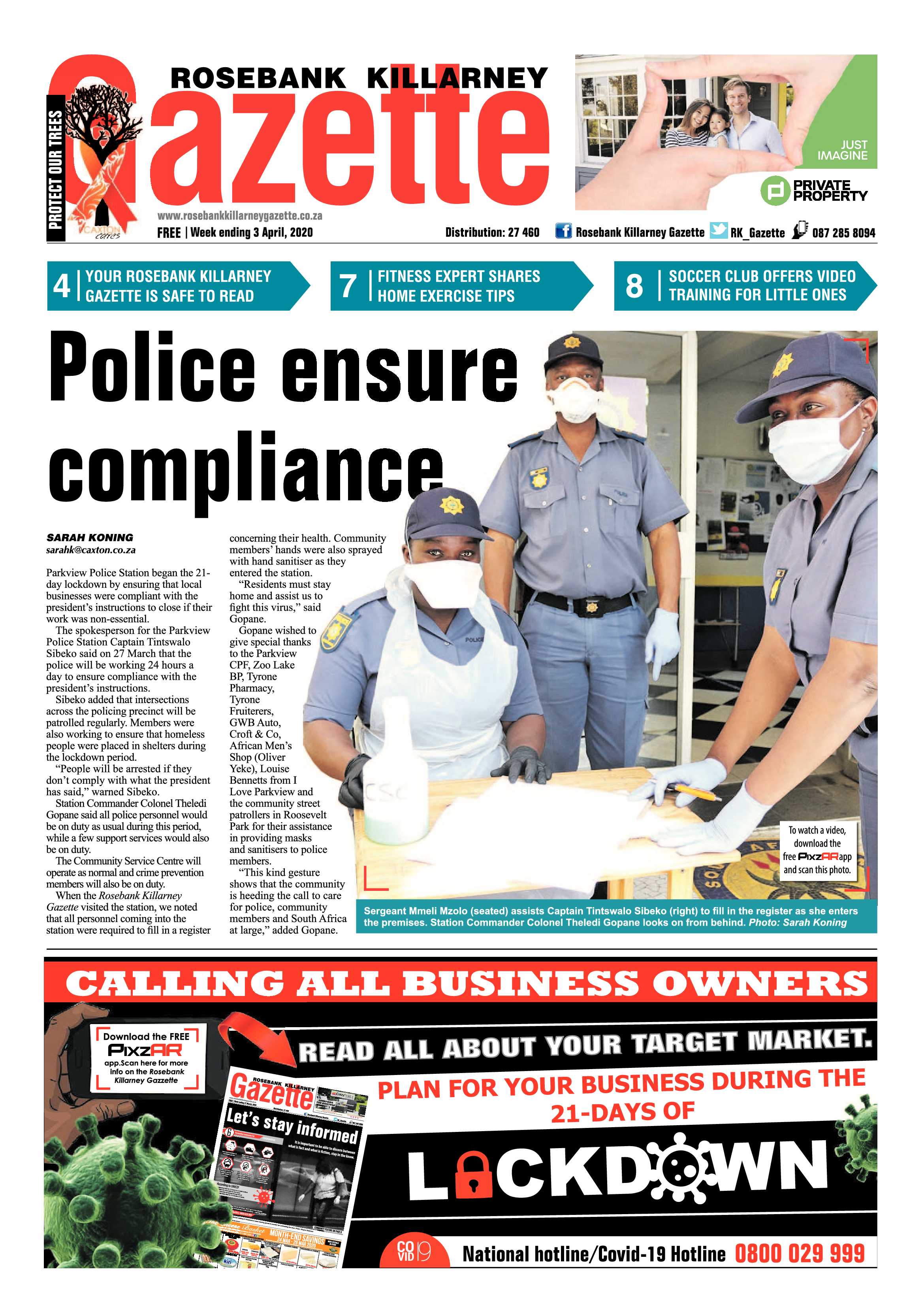 Rosebank Killarney Gazette 03 April 2020 page 1