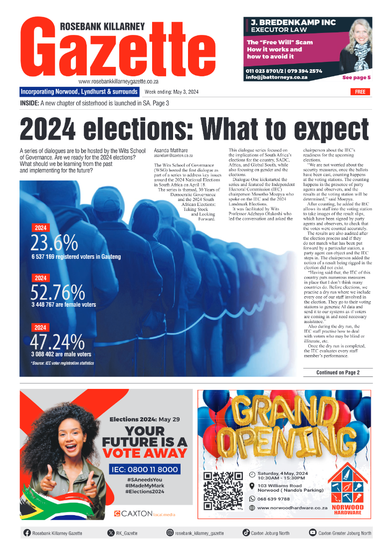 Rosebank Killarney Gazette 03 May 2024 page 1