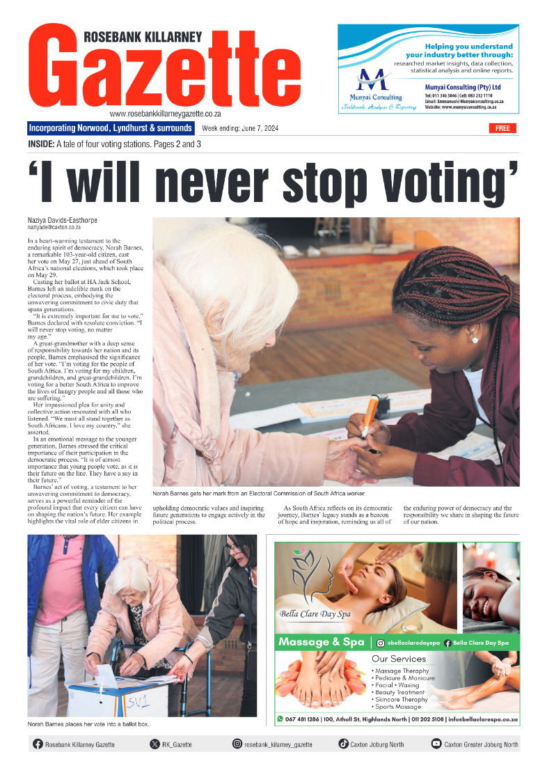Rosebank Killarney Gazette 07 June 2024 page 1