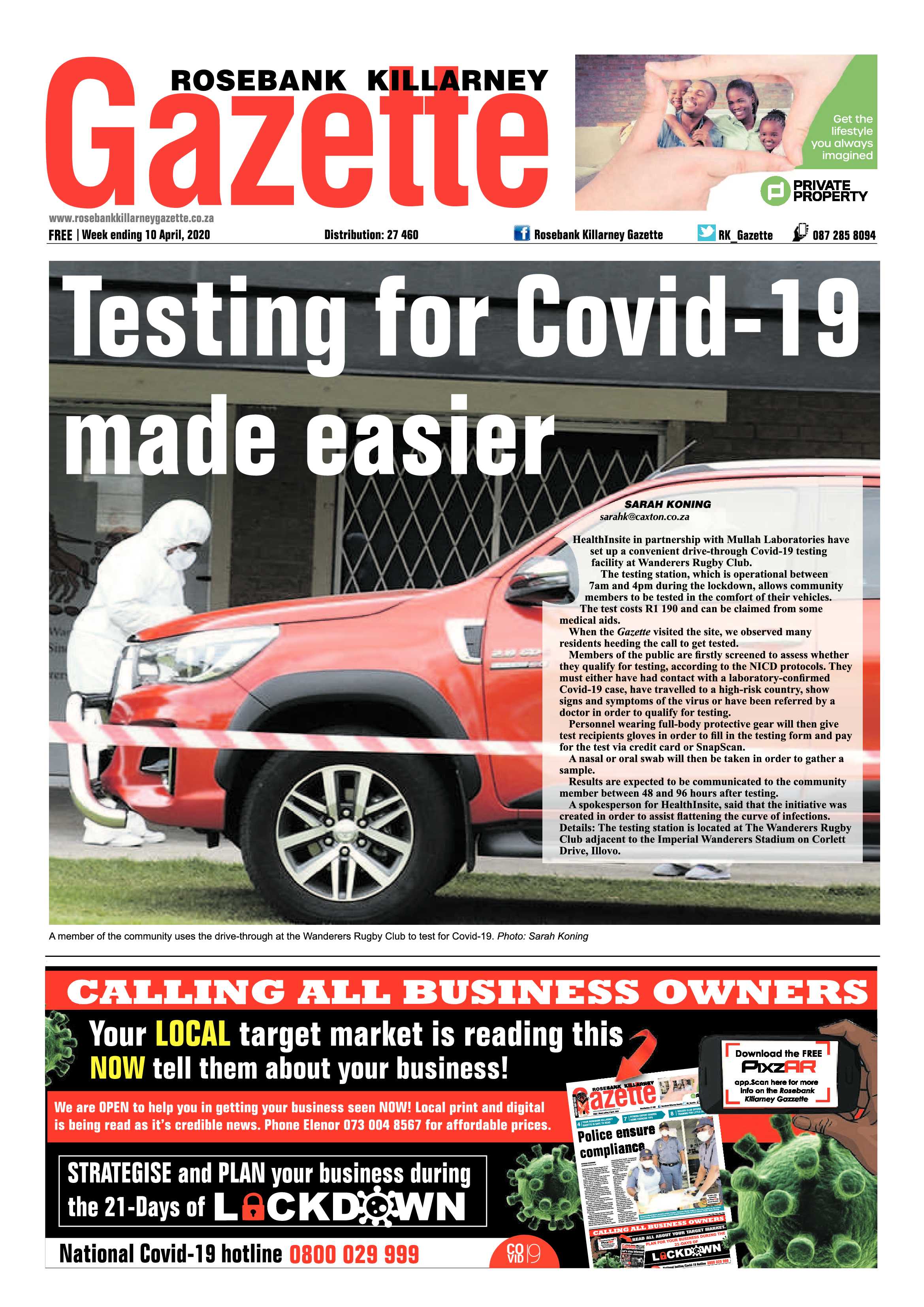 Rosebank Killarney Gazette 10 April 2020 page 1