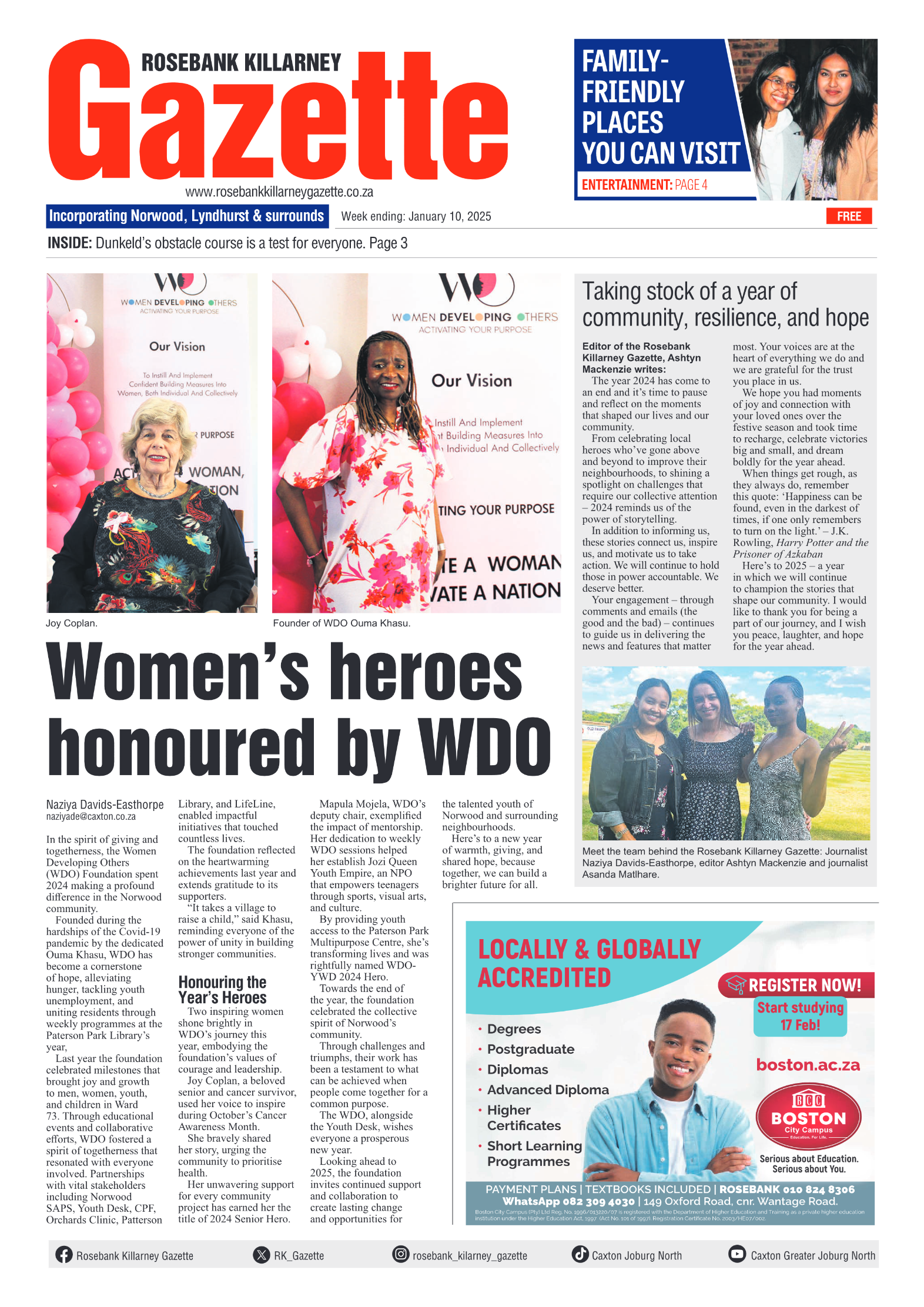 Rosebank Killarney Gazette 10 January 2025 page 1