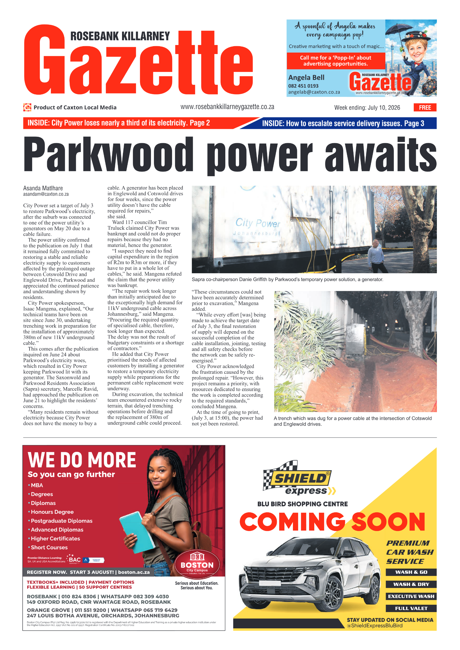 Rosebank Killarney Gazette 10 July 2026 page 1