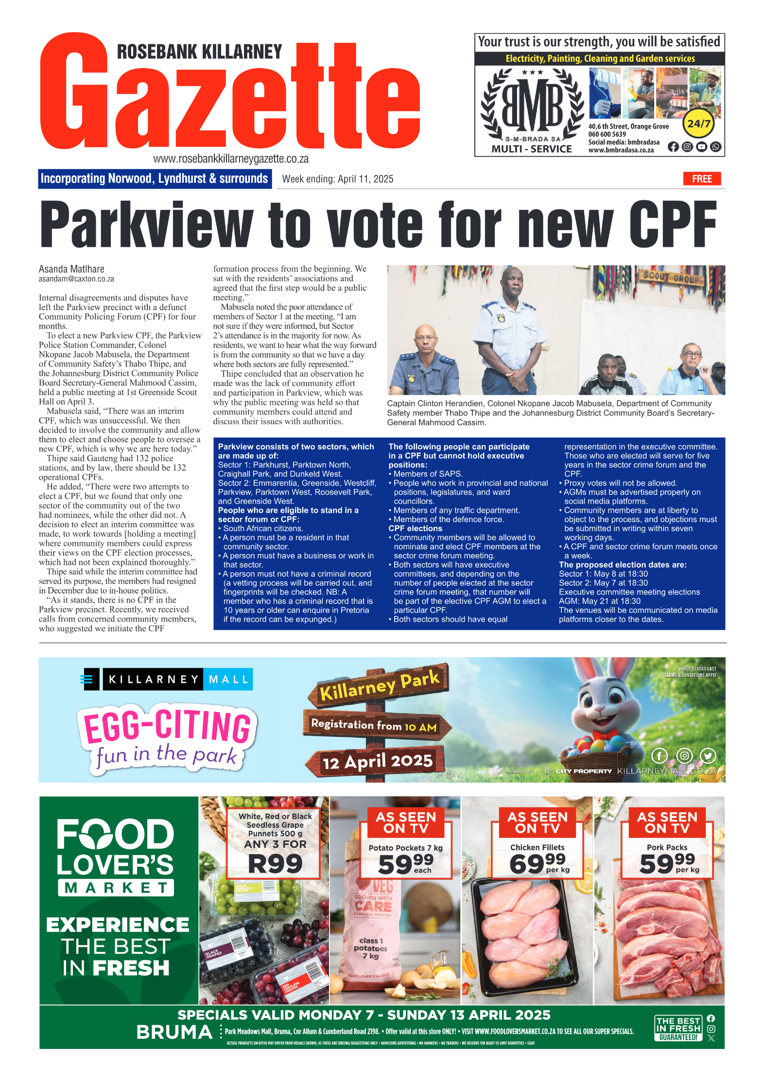 Rosebank Killarney Gazette 11 April 2025 page 1
