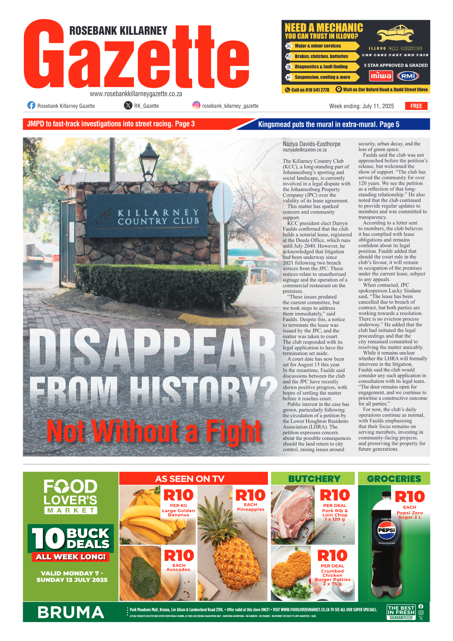 Rosebank Killarney Gazette 11 July 2025 page 1