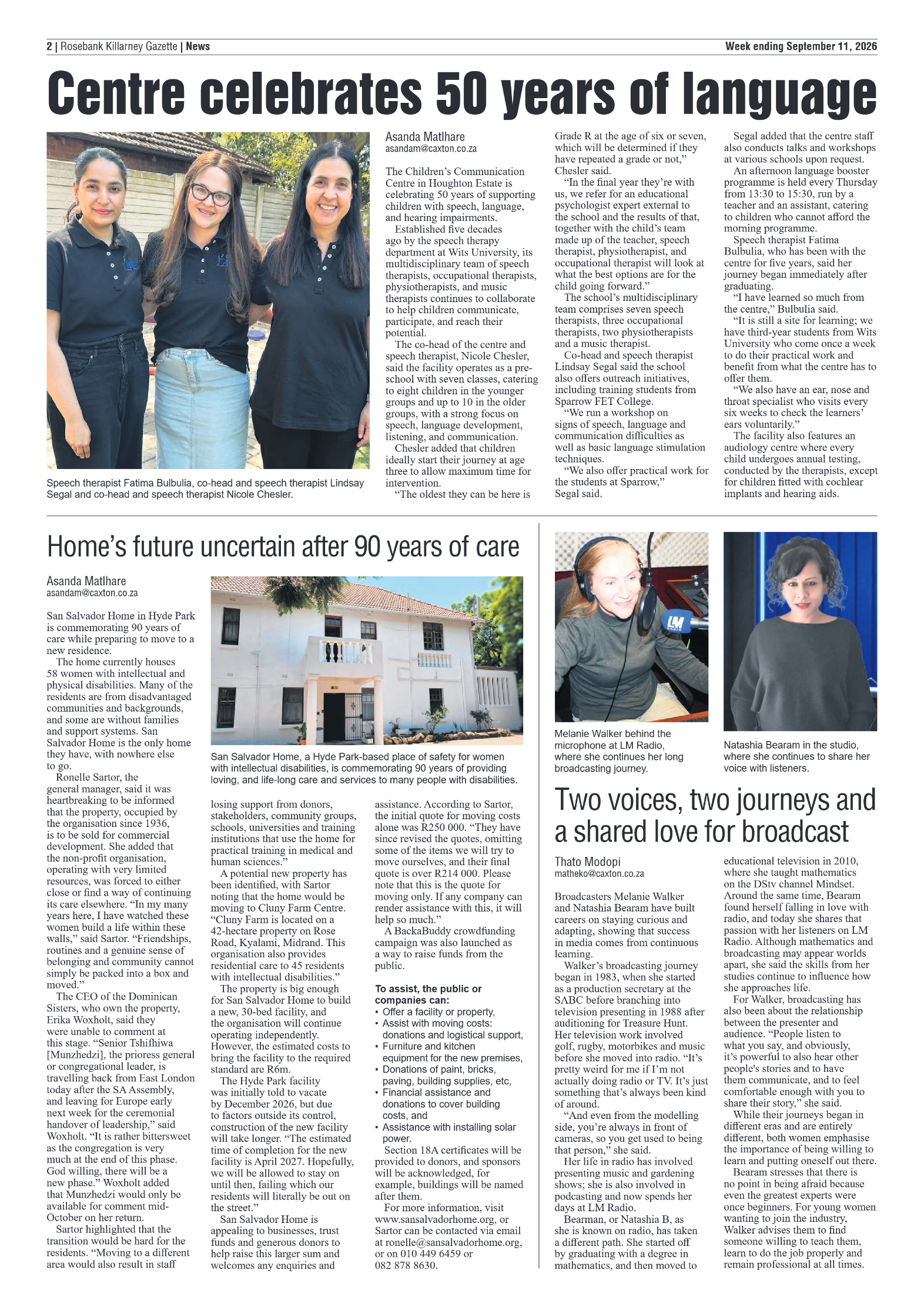 Rosebank Killarney Gazette 11 September 2026 page 2