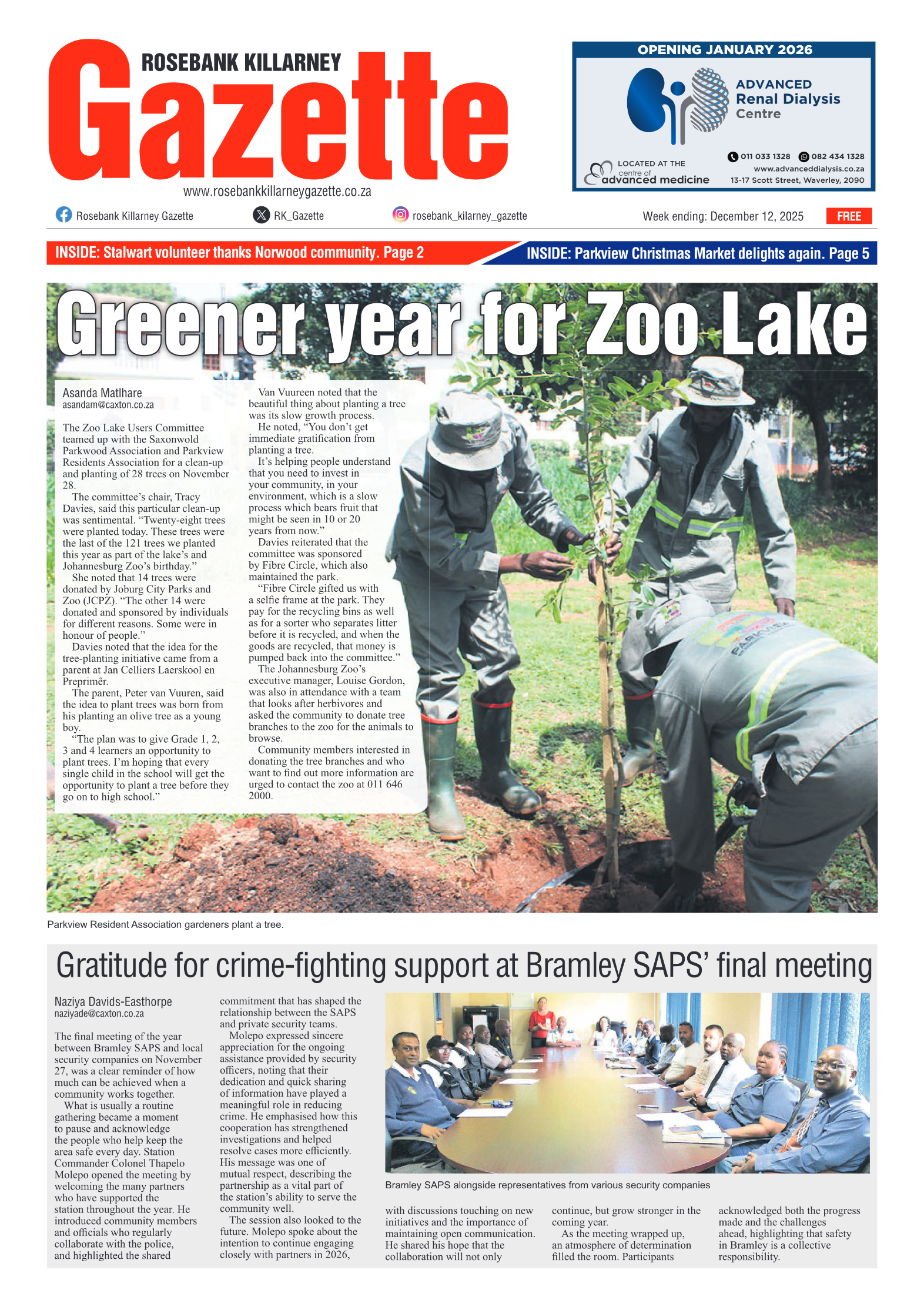 Rosebank Killarney Gazette 12 December 2025 page 1