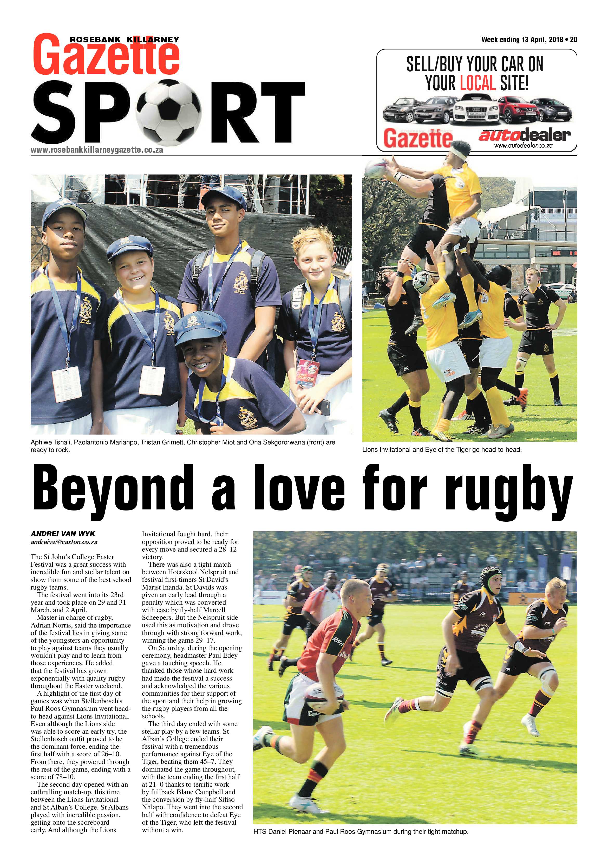 Rosebank Killarney Gazette 13 April 2018 page 20