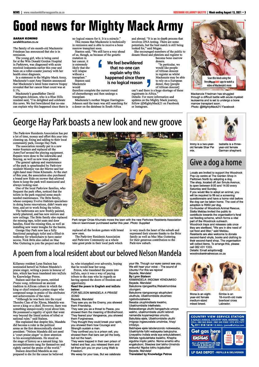 Rosebank Killarney Gazette 13 August 2021 page 3