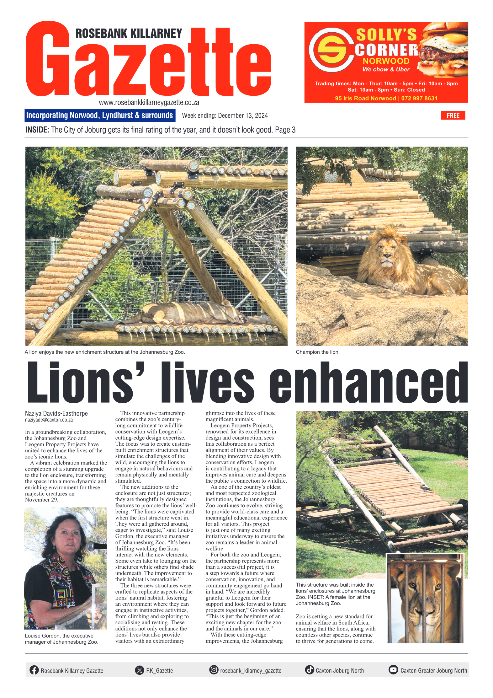 Rosebank Killarney Gazette 13 December 2024 page 1