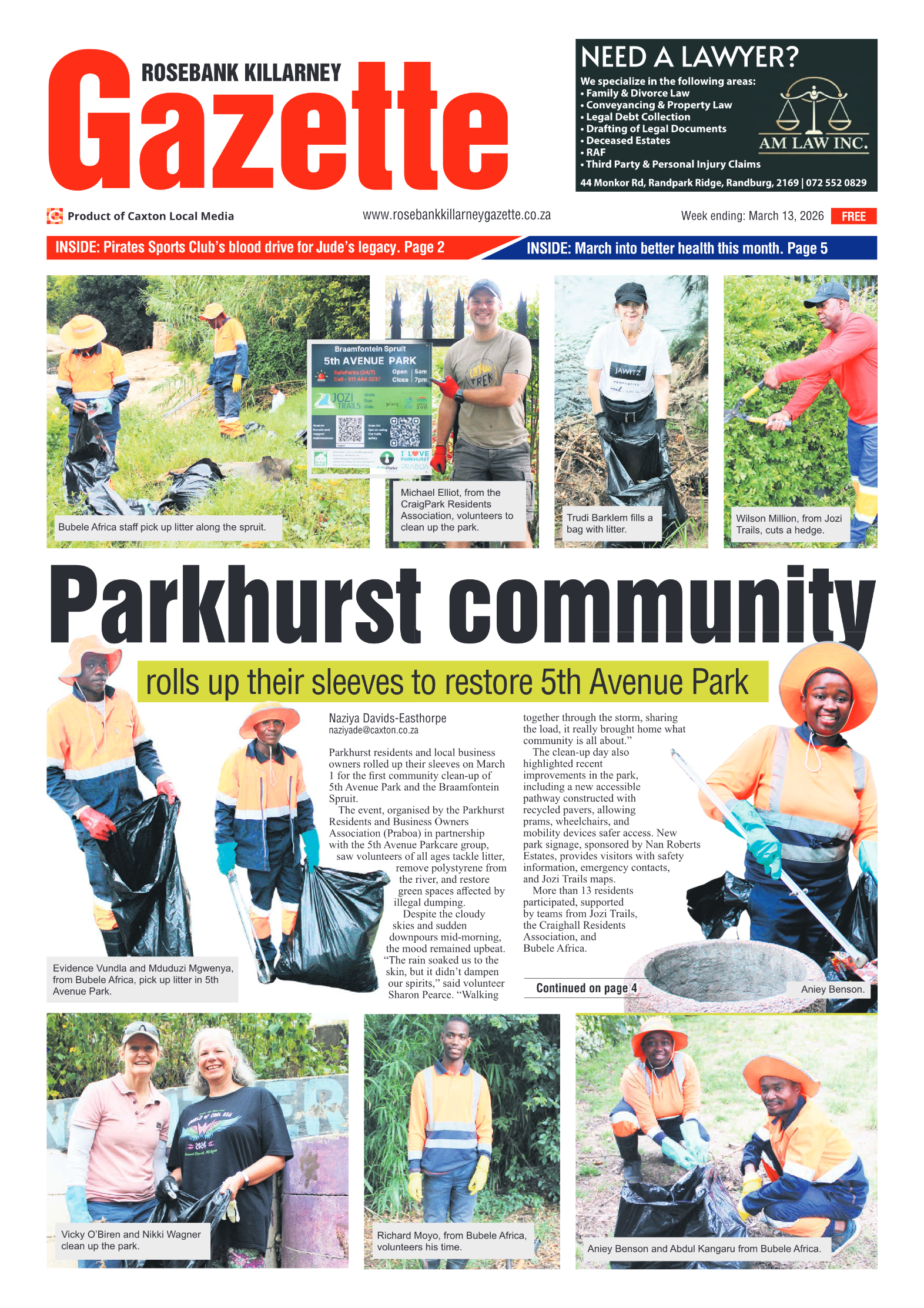Rosebank Killarney Gazette 13 March 2026 page 1