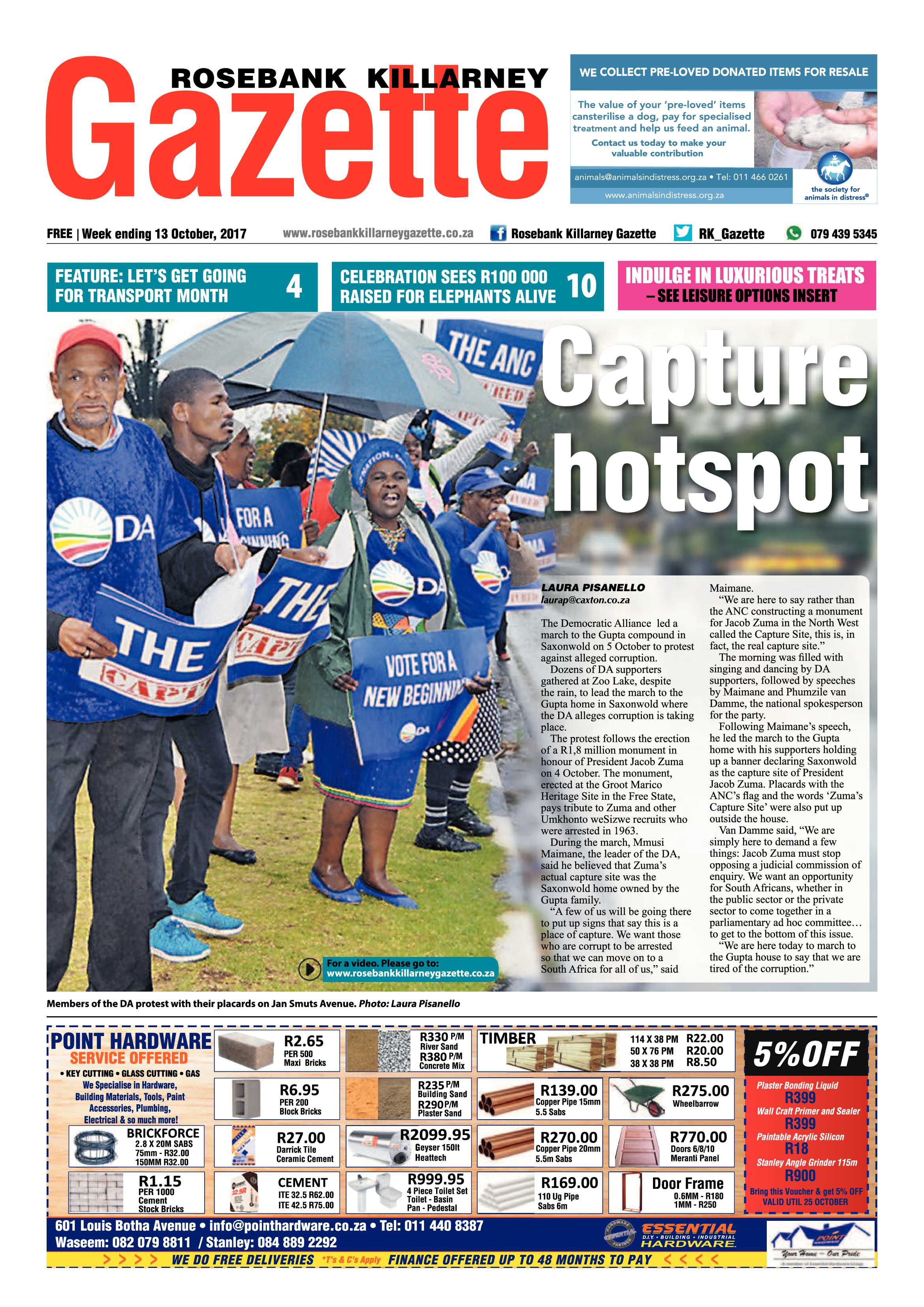 Rosebank Killarney Gazette 13 October 2017 page 1