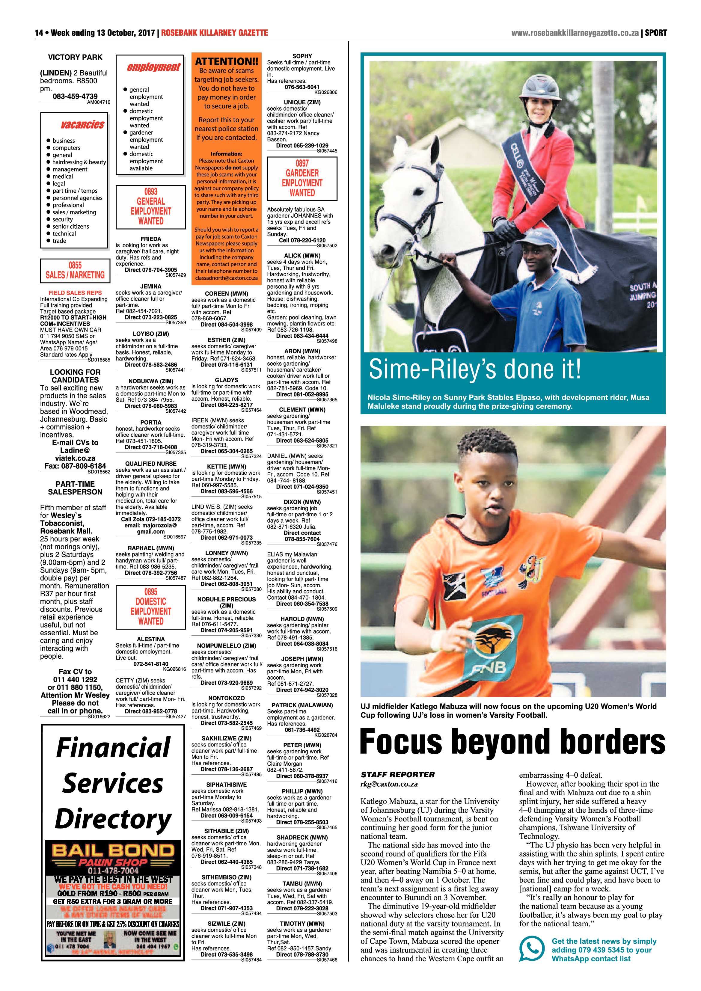 Rosebank Killarney Gazette 13 October 2017 page 14