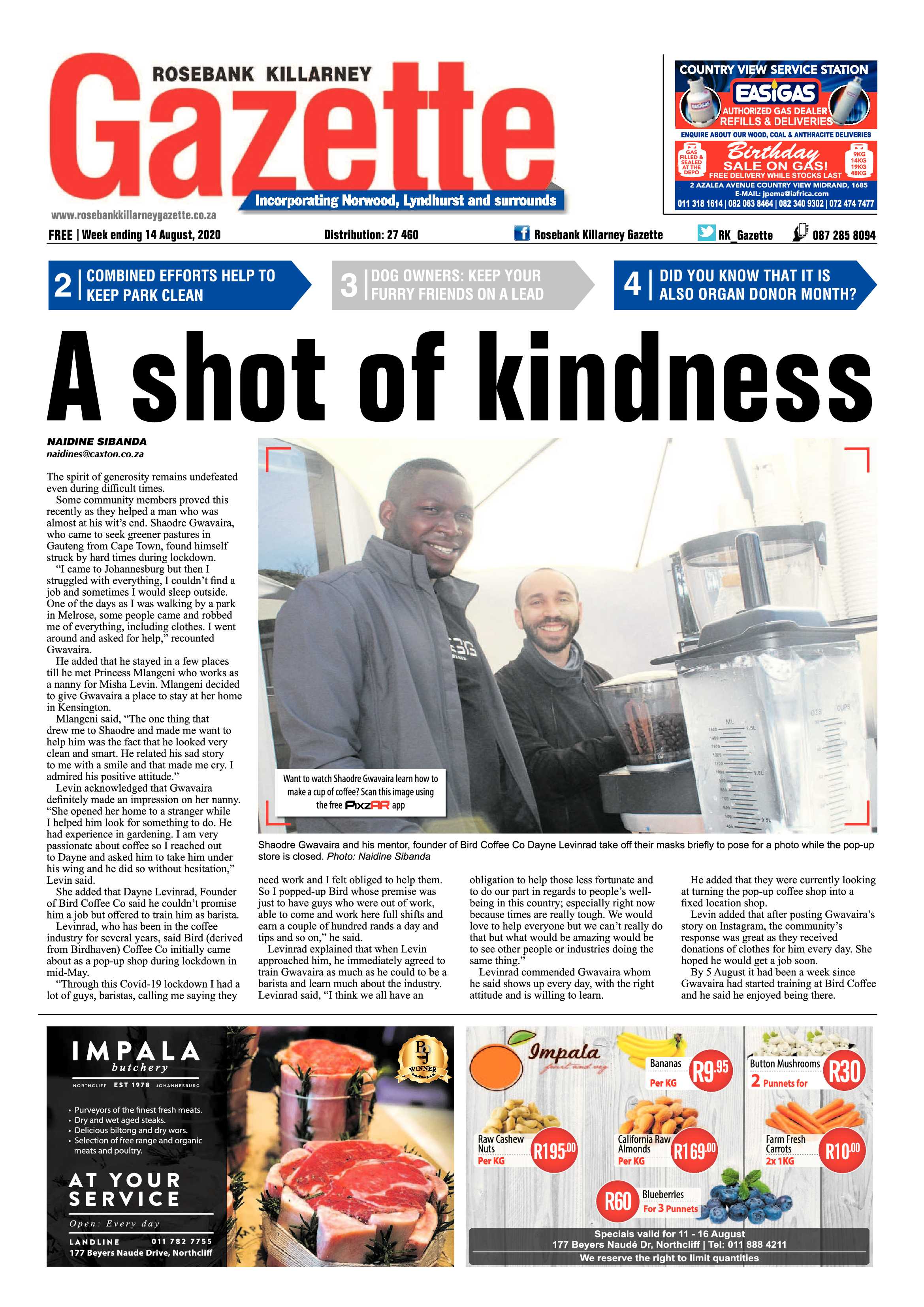 Rosebank Killarney Gazette 14 August 2020 page 1