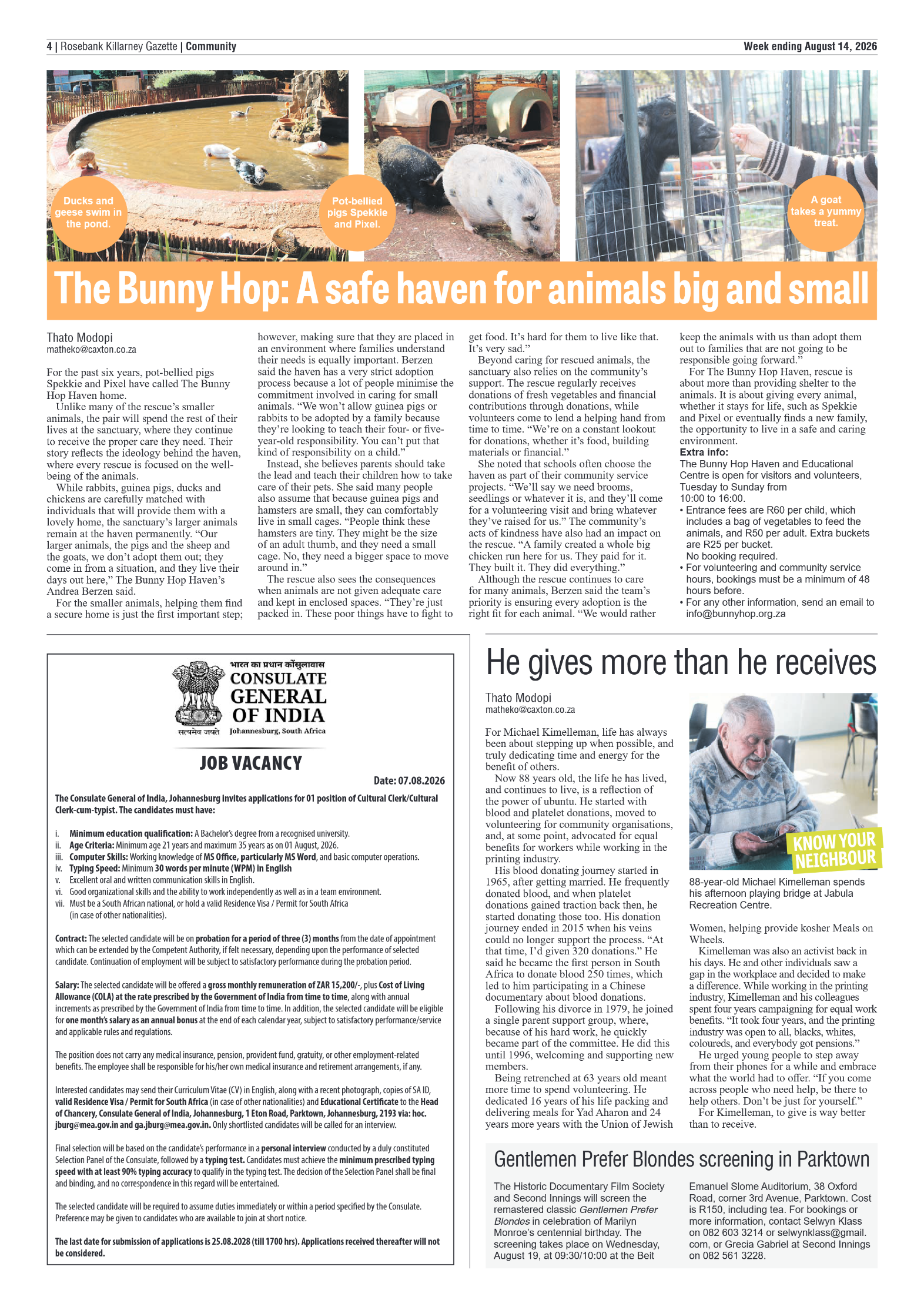 Rosebank Killarney Gazette 14 August 2026 page 4