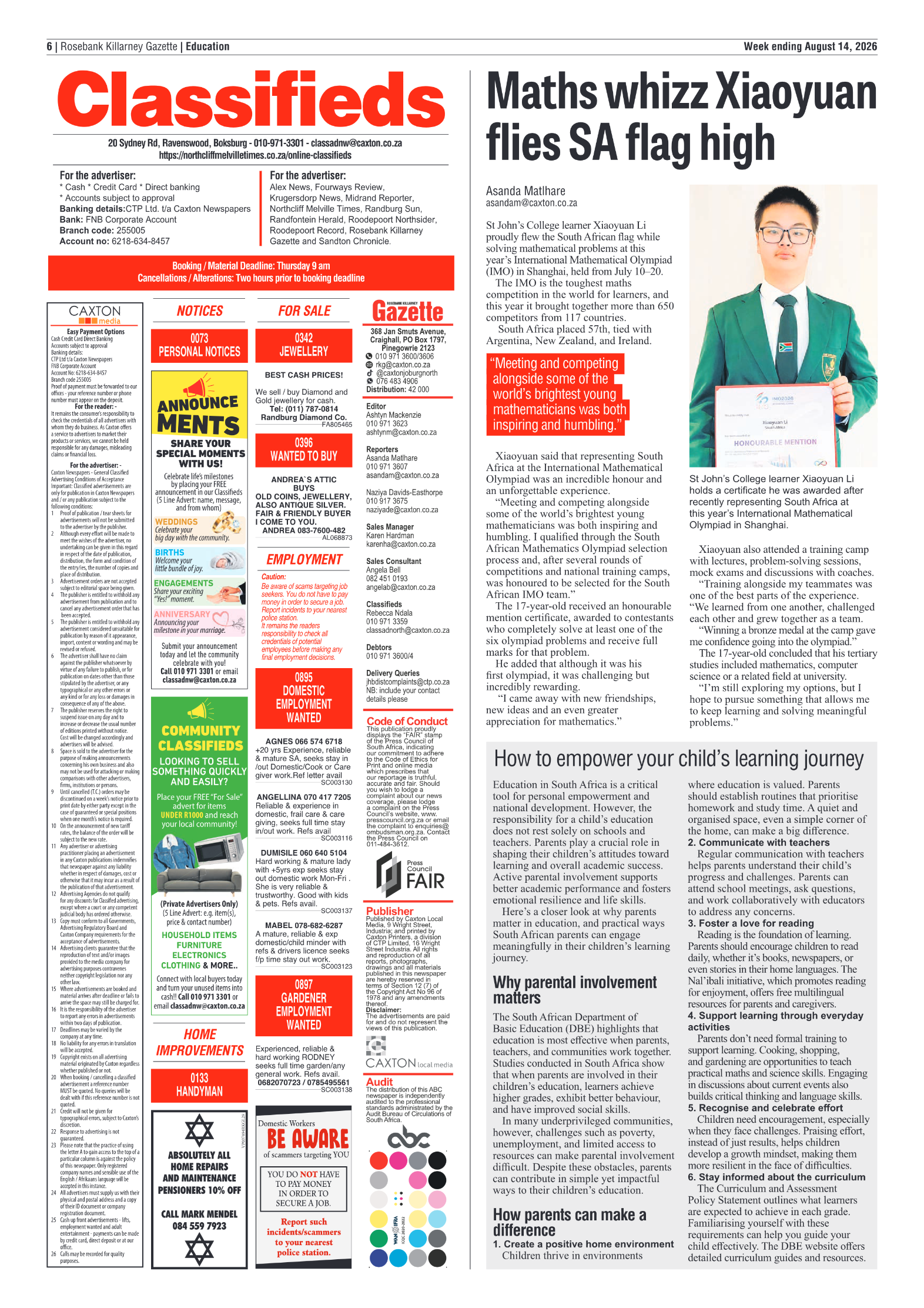 Rosebank Killarney Gazette 14 August 2026 page 6