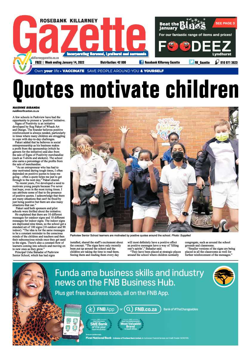 Rosebank Killarney Gazette 14 January 2022 page 1