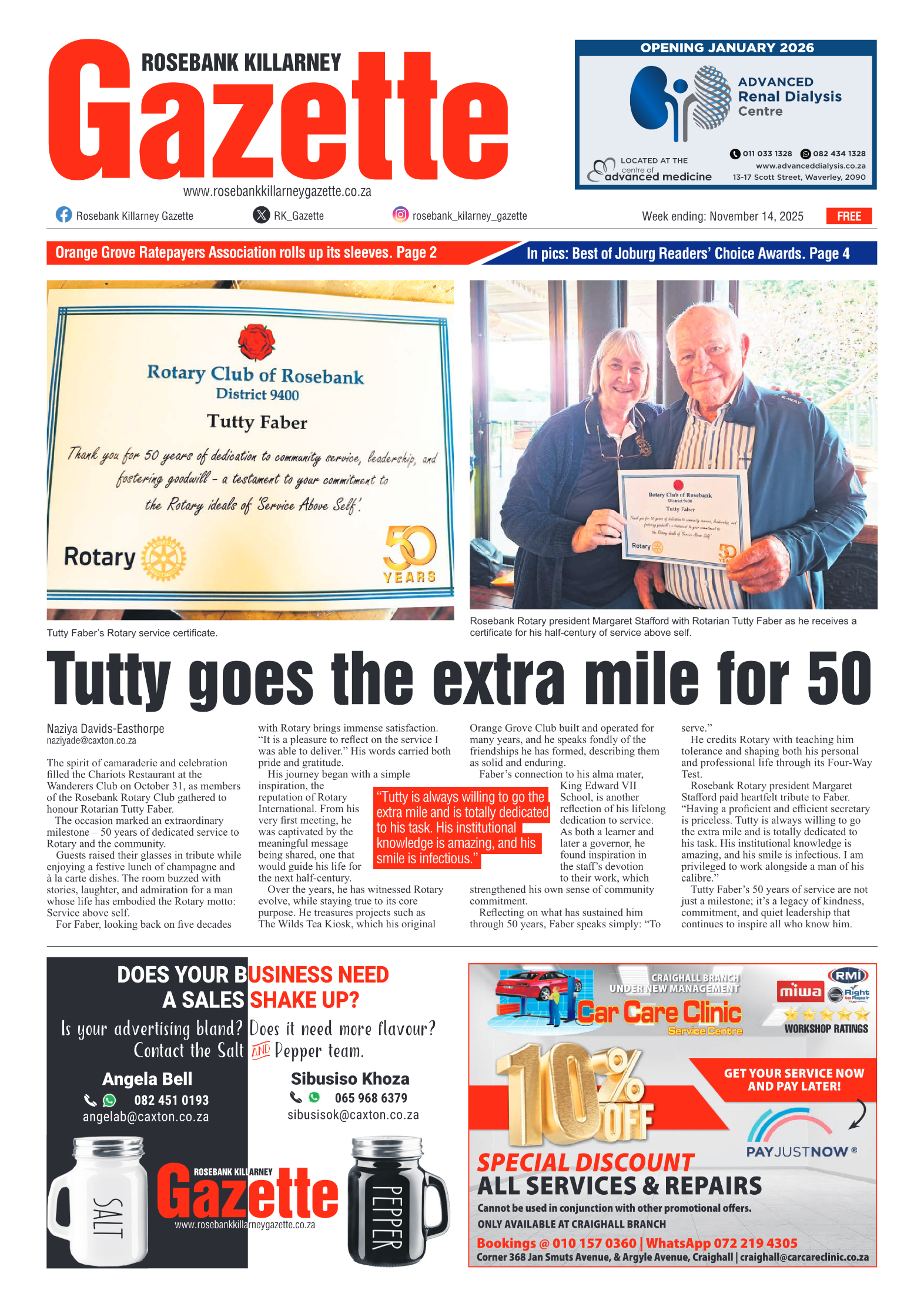 Rosebank Killarney Gazette 14 November 2025 page 1