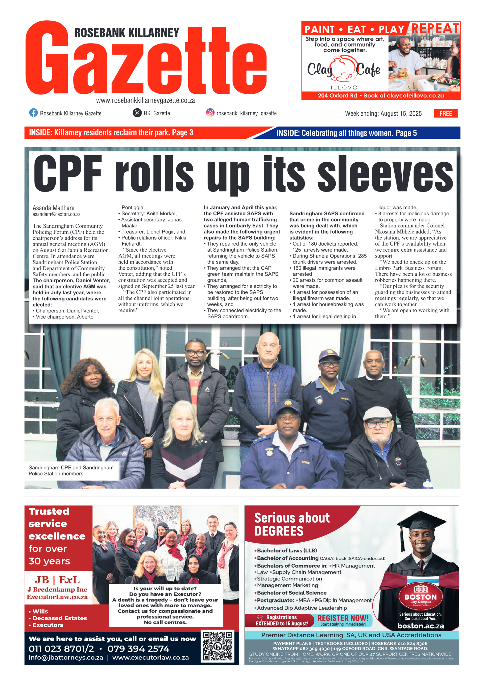 Rosebank Killarney Gazette 15 August 2025 page 1