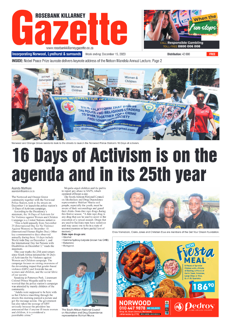 Rosebank Killarney Gazette 15 December 2023 page 1