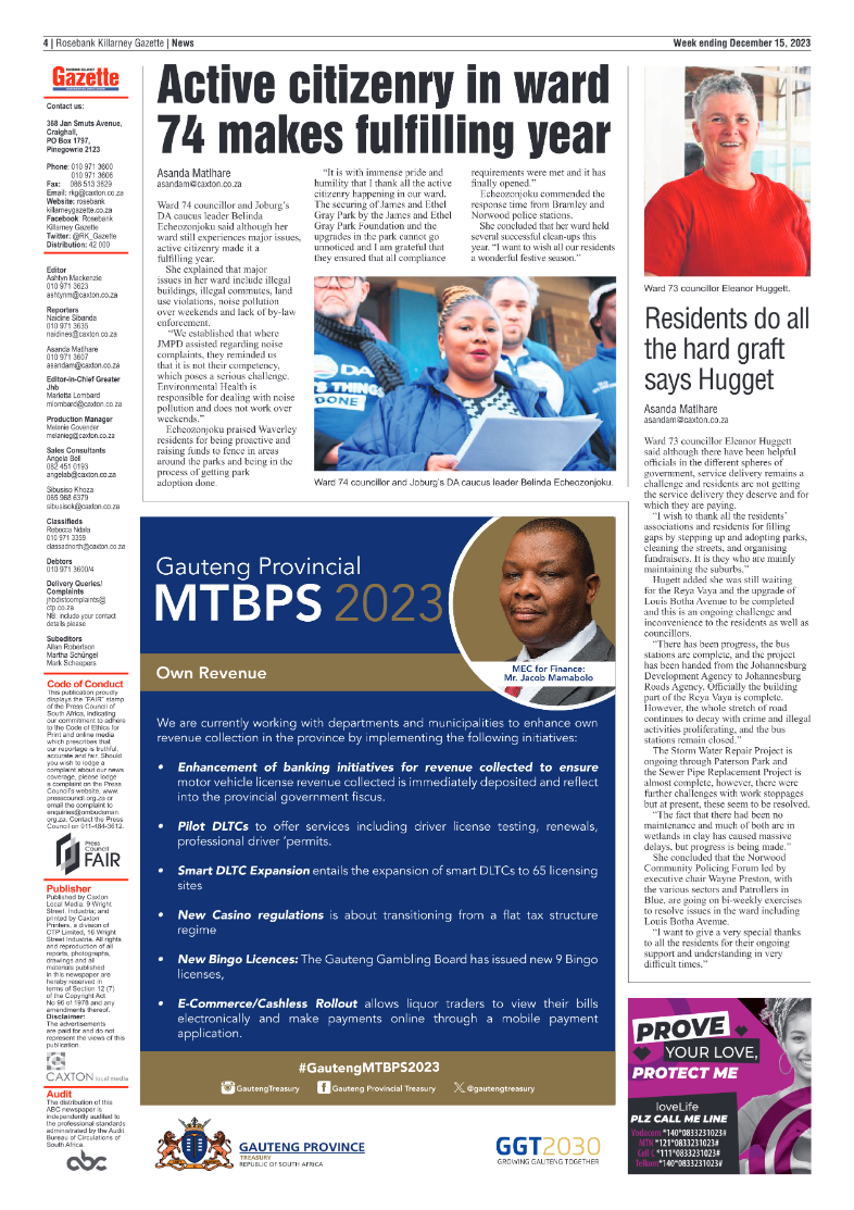 Rosebank Killarney Gazette 15 December 2023 page 4