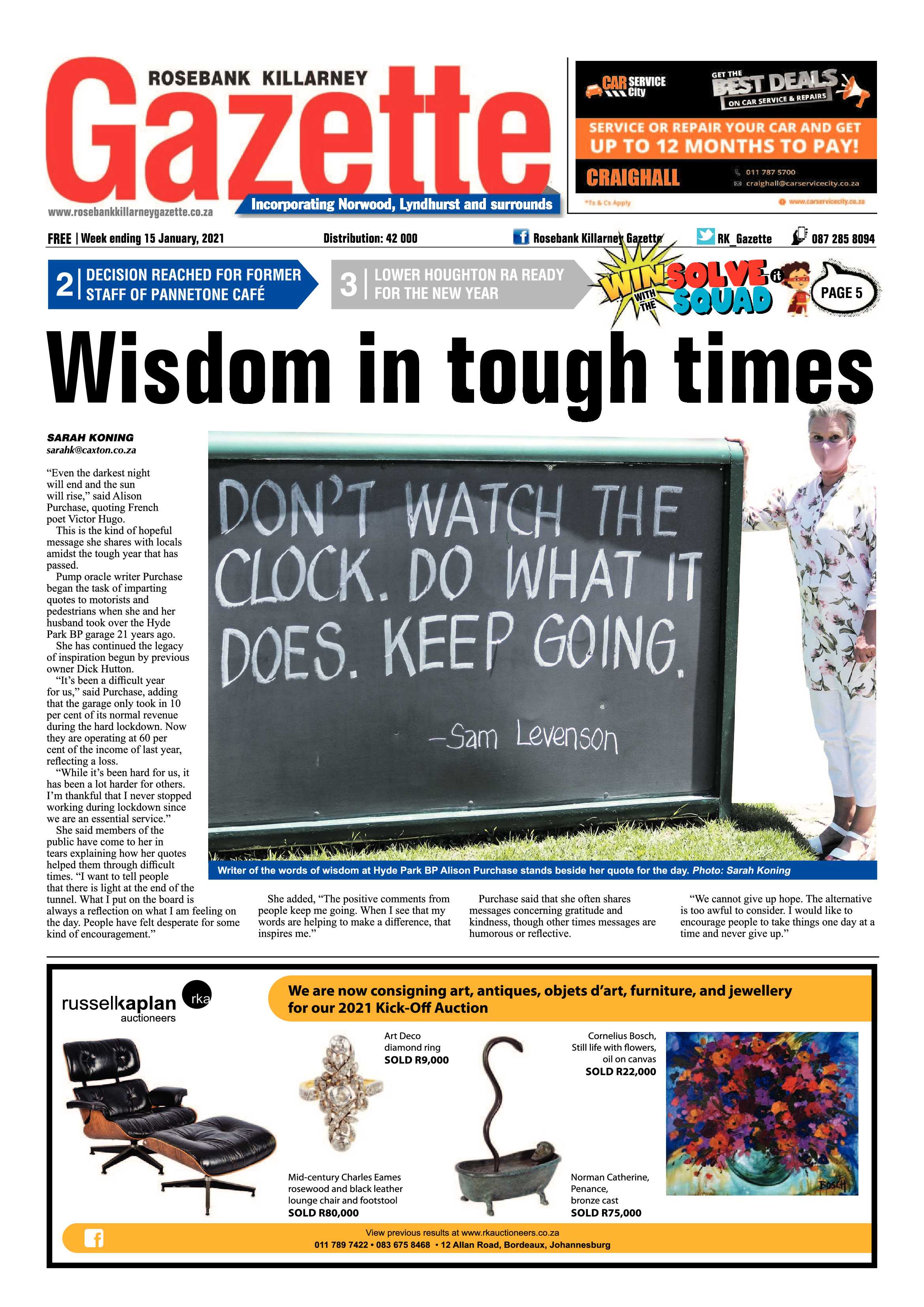 Rosebank Killarney Gazette 15 January 2020 page 1