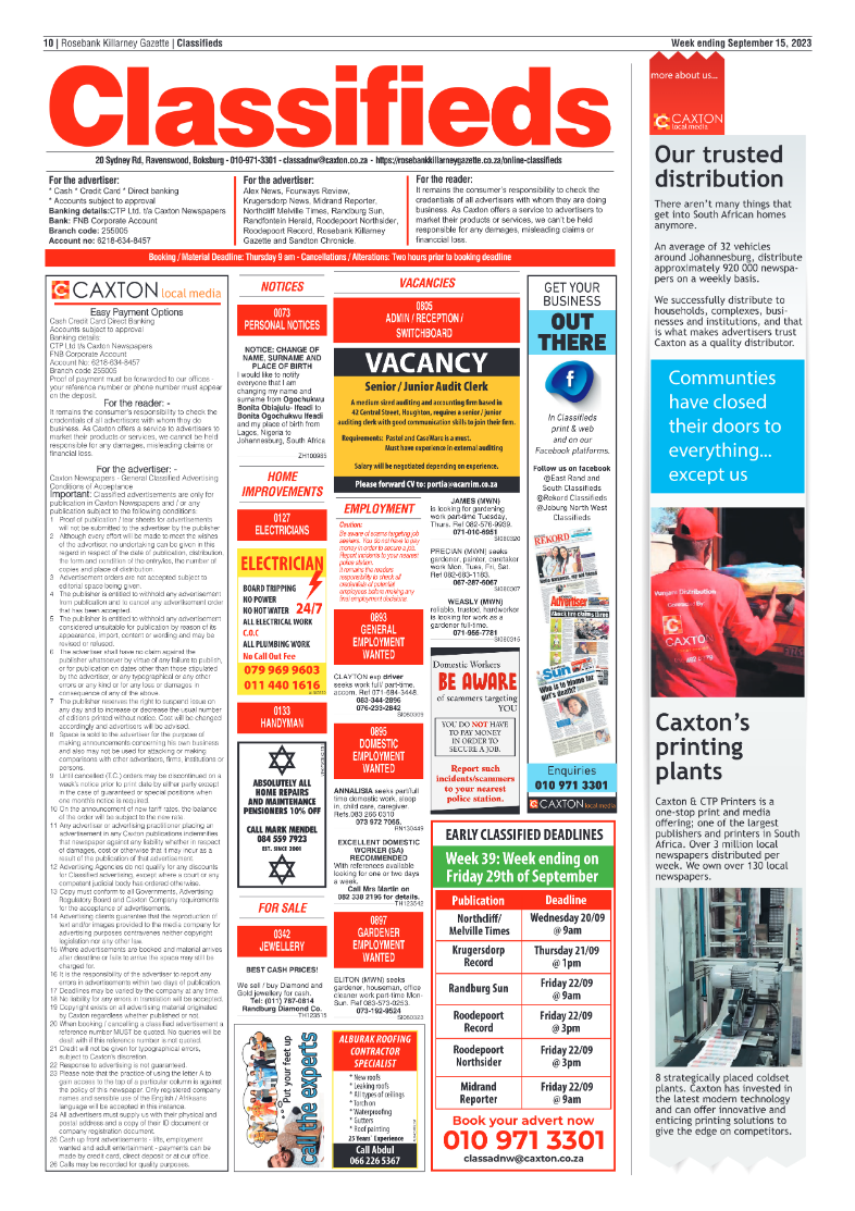 Rosebank Killarney Gazette 15 September 2023 page 10