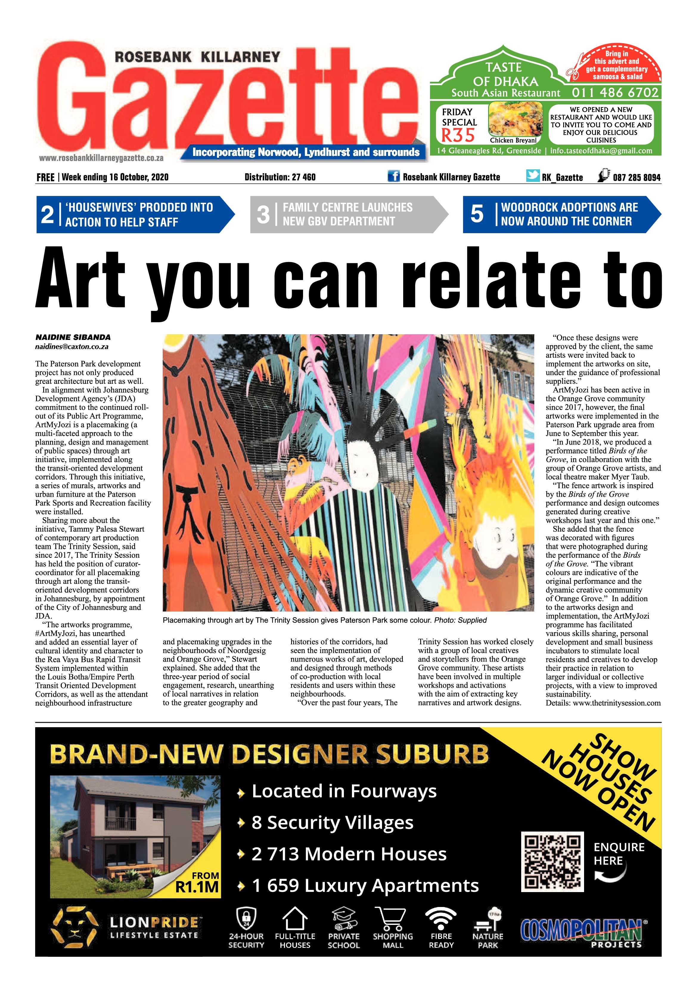 Rosebank Killarney Gazette 16 October 2020 page 1