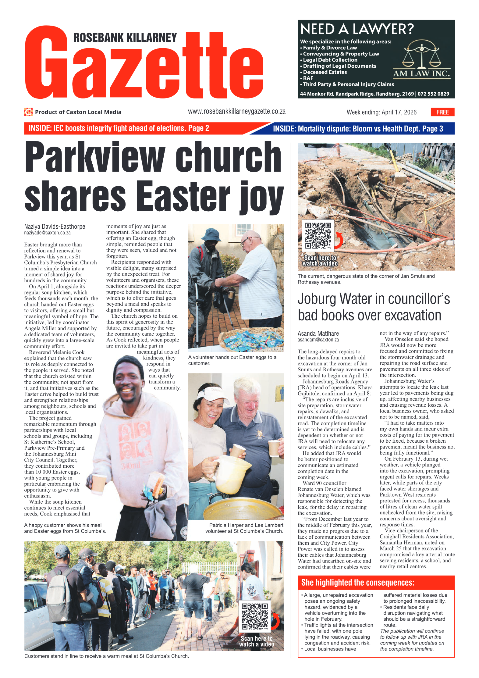 Rosebank Killarney Gazette 17 April 2026 page 1