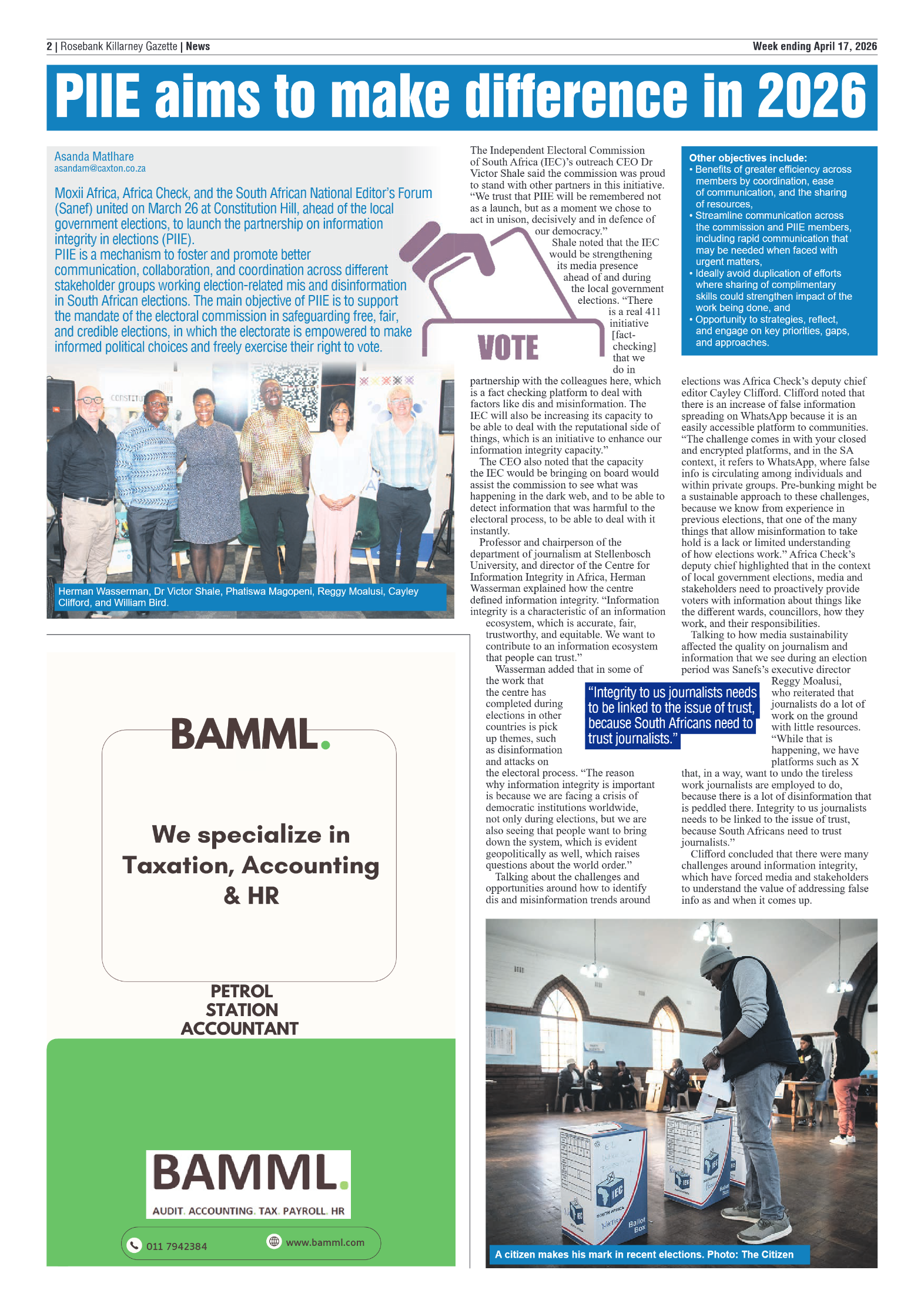 Rosebank Killarney Gazette 17 April 2026 page 2