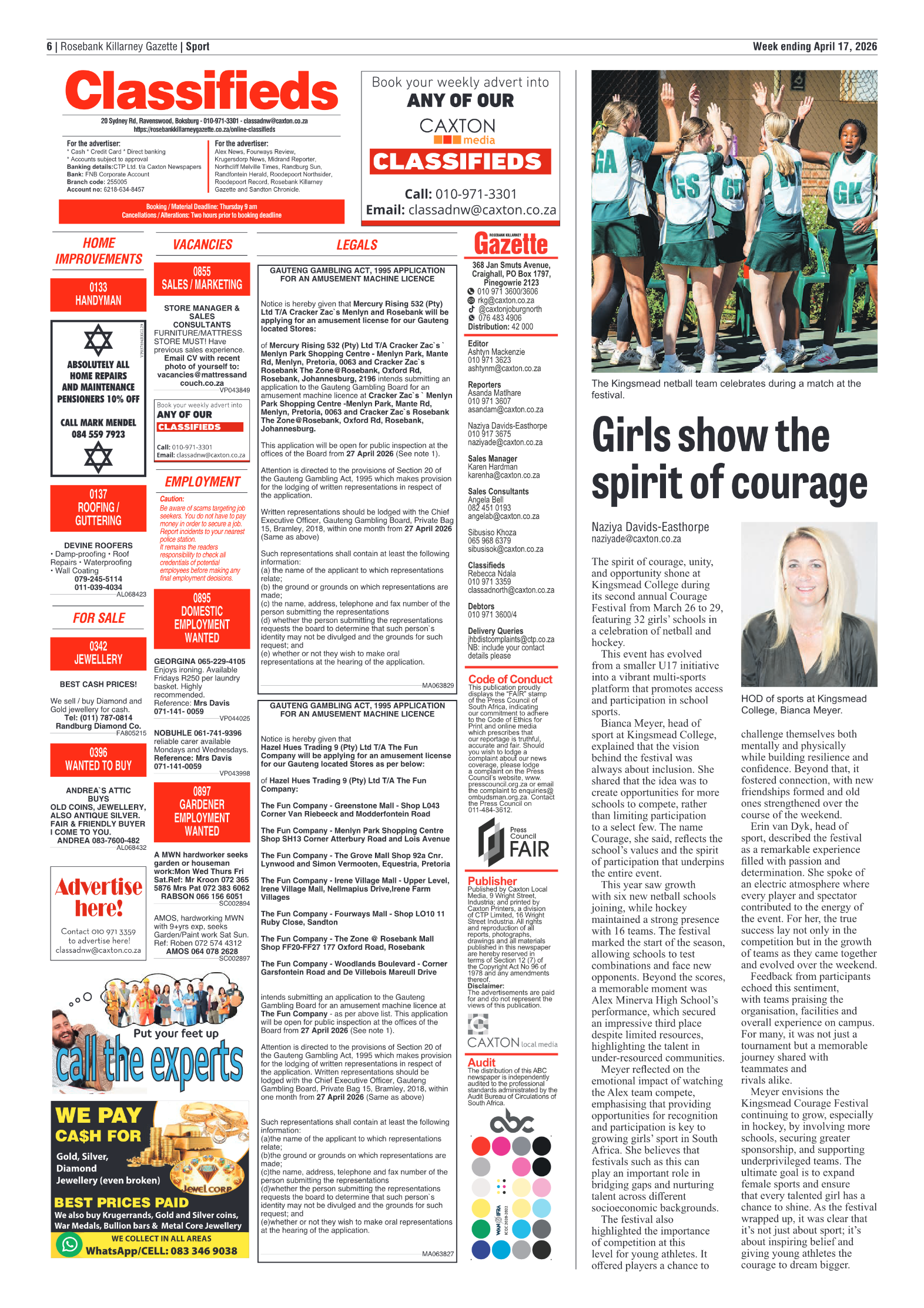 Rosebank Killarney Gazette 17 April 2026 page 6